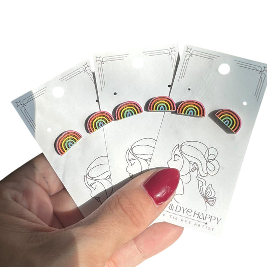 Hypoallergenic Hand Painted Rainbow Laser Engraved Wood Earrings