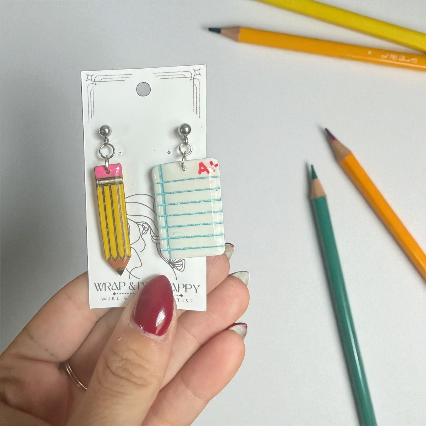 Hypoallergenic Clay Homework and Pencil Dangle Earrings