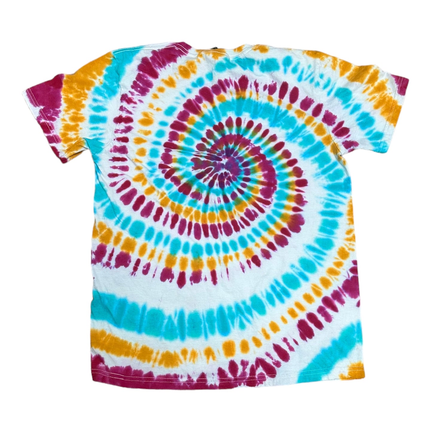 Adult Medium Golden Yellow Turquoise and Fuchsia Spiral Tie Dye Shirt