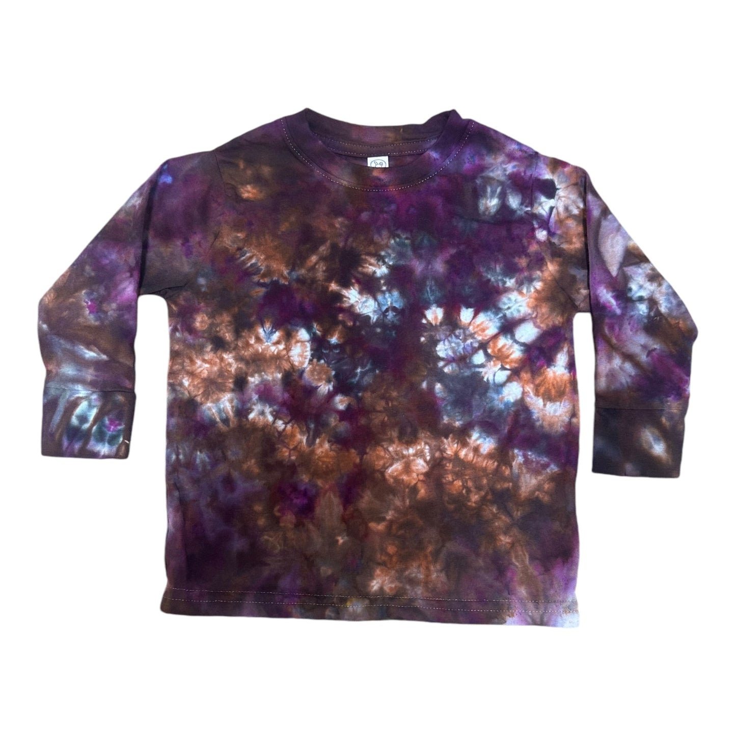Toddler 2T Purple Orange and Brown Scrunch Ice Dye Long Sleeve Tie Dye Shirt