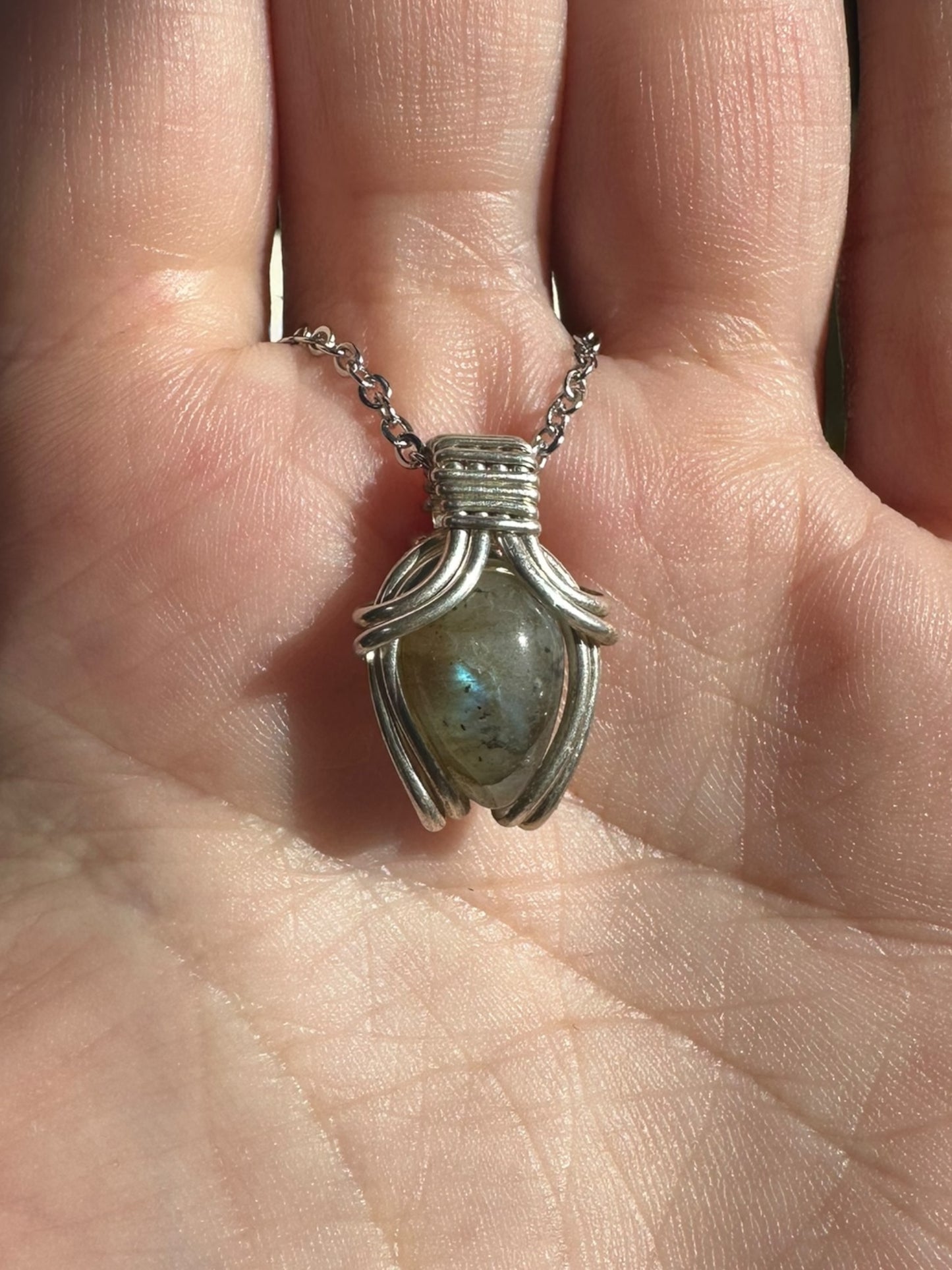Sterling Silver | 14KT Gold Filled Mini Teardrop Labradorite Wire Wrapped Wishbone 2.0 Pendant
