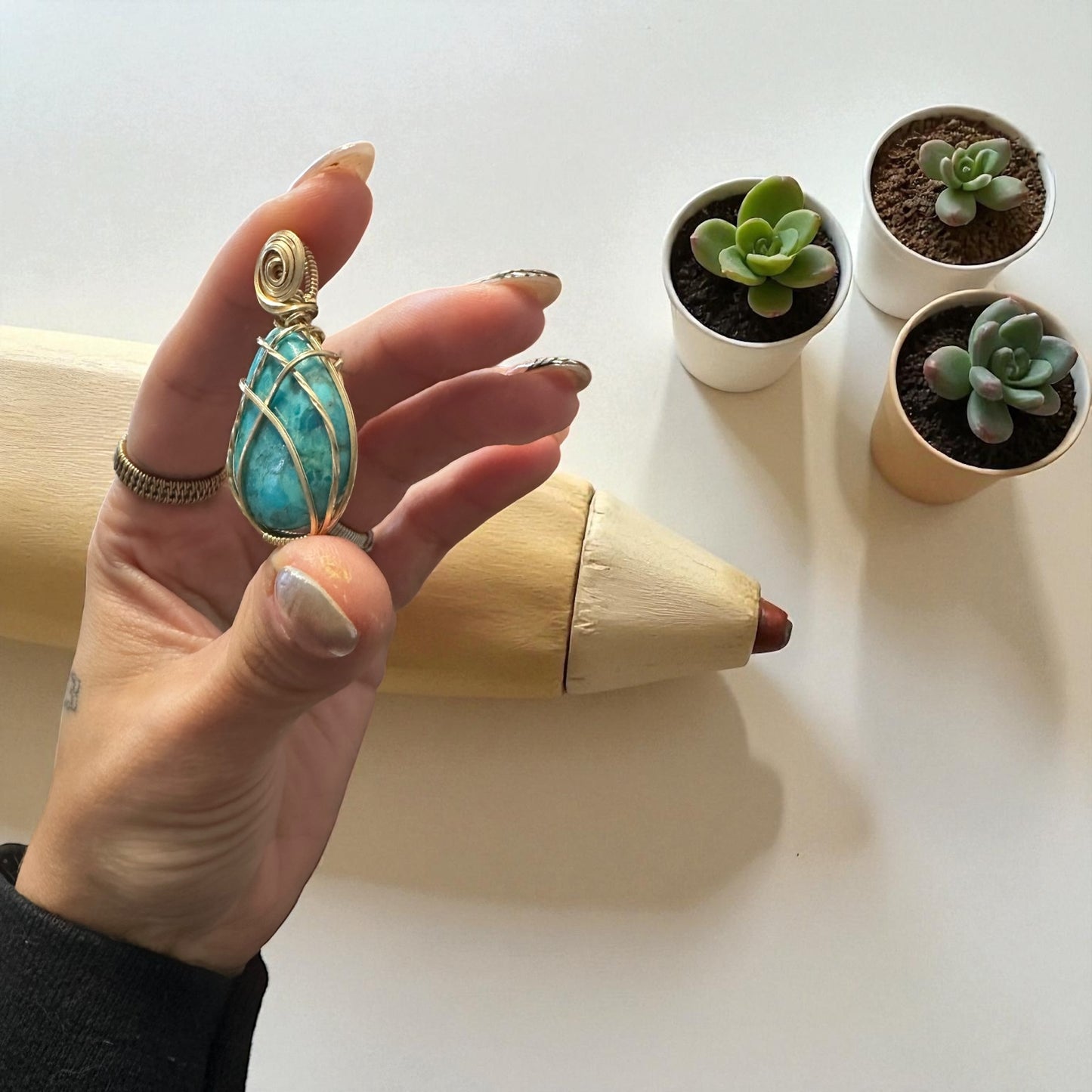 14kt Gold Filled Wire Wrapped Turquoise Crystal Bezel Pendant