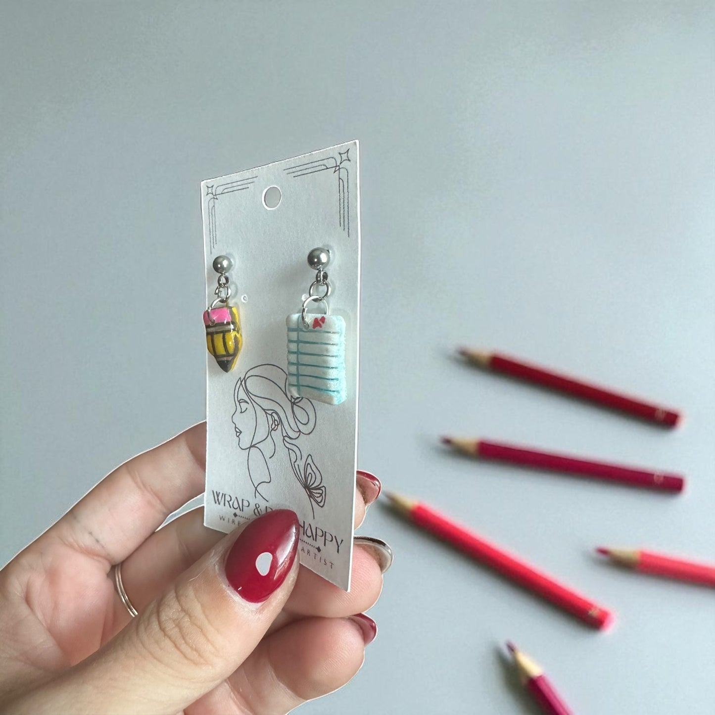 Hypoallergenic Clay Homework and Pencil Dangle Earrings
