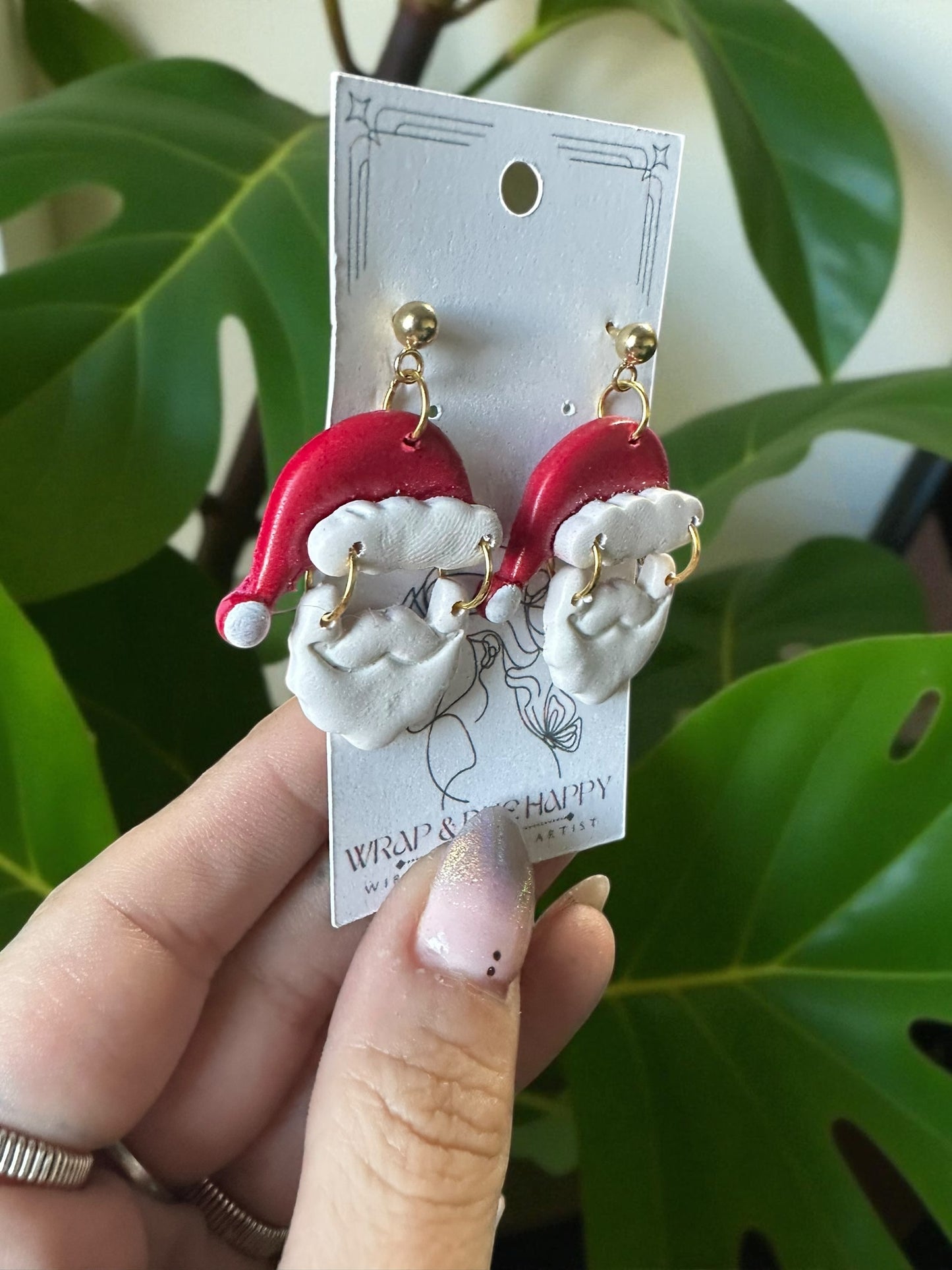Hypoallergenic Clay Santa Dangle Clay Earrings