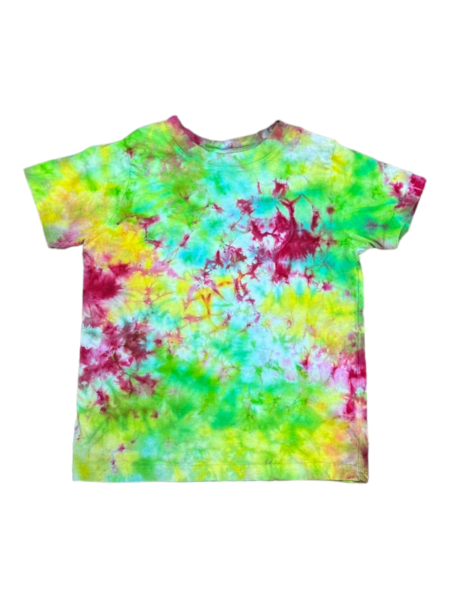 Toddler 4T Blue Fuchsia Yellow and Green Scrunch Ice Dye Tie Dye Shirt