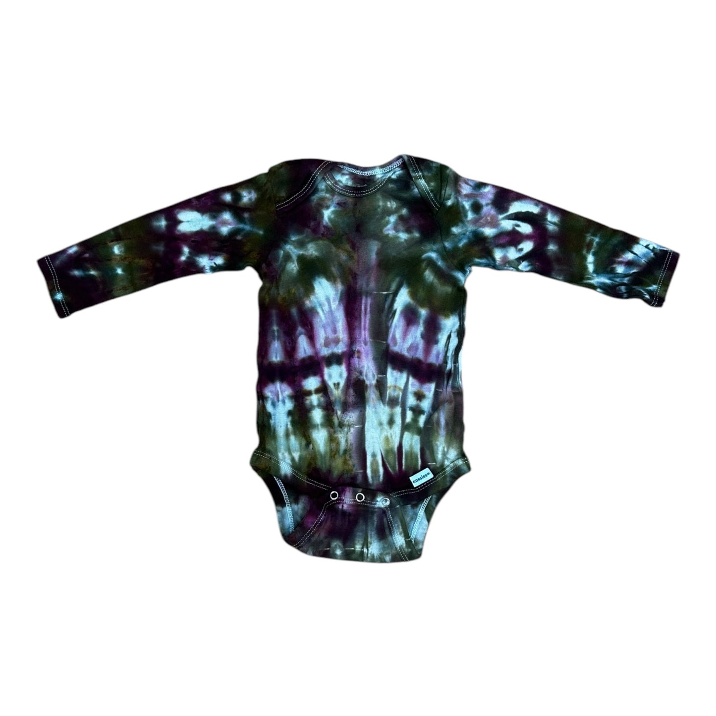 Infant 12 Month Purple and Green Ice Dye Tie Dye Long Sleeve Onesie