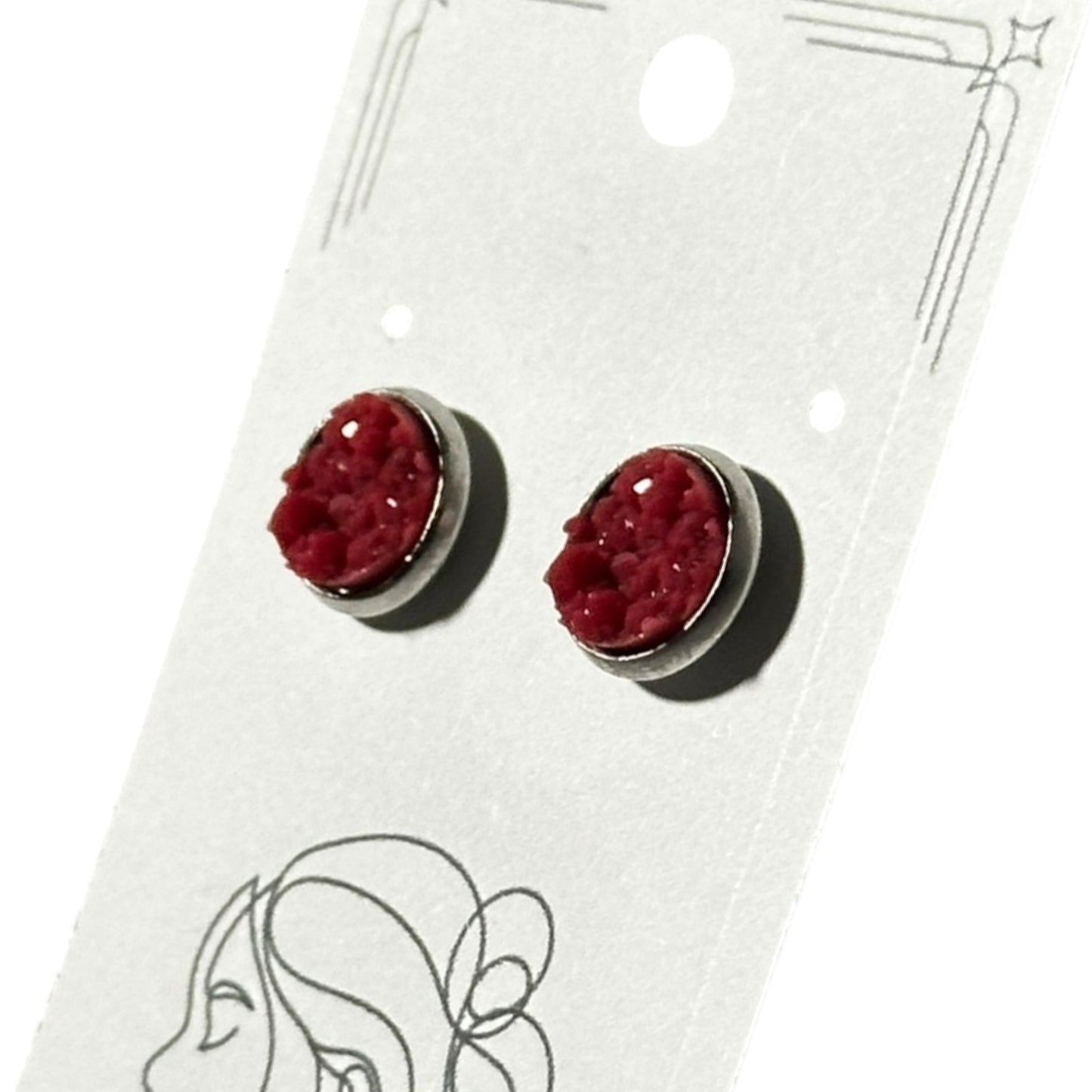 8MM Hypoallergenic Maroon Faux Druzy Earring Studs