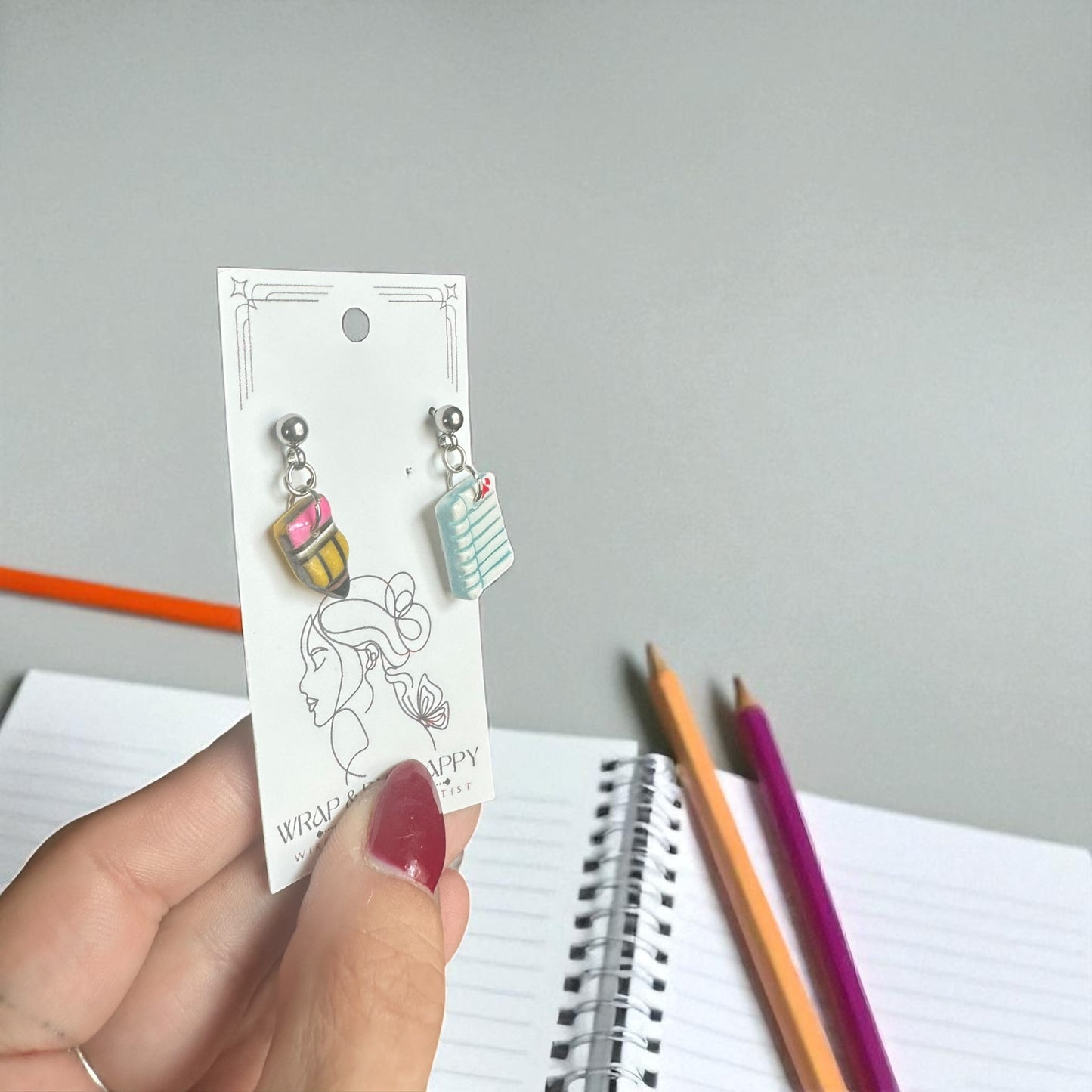 Hypoallergenic Clay Homework and Pencil Dangle Earrings
