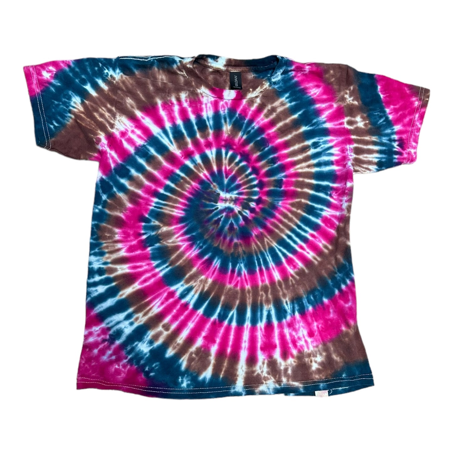 Youth XL Blue Brown and Pink Spiral Tie Dye Shirt