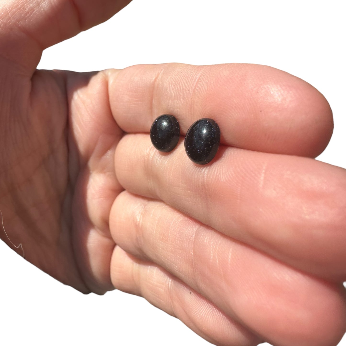 8MM Hypoallergenic Blue Goldstone Crystal Earring Studs