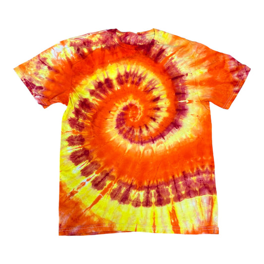 Adult Medium Red Orange and Yellow Spiral Ice Dye Tie Dye Shirt