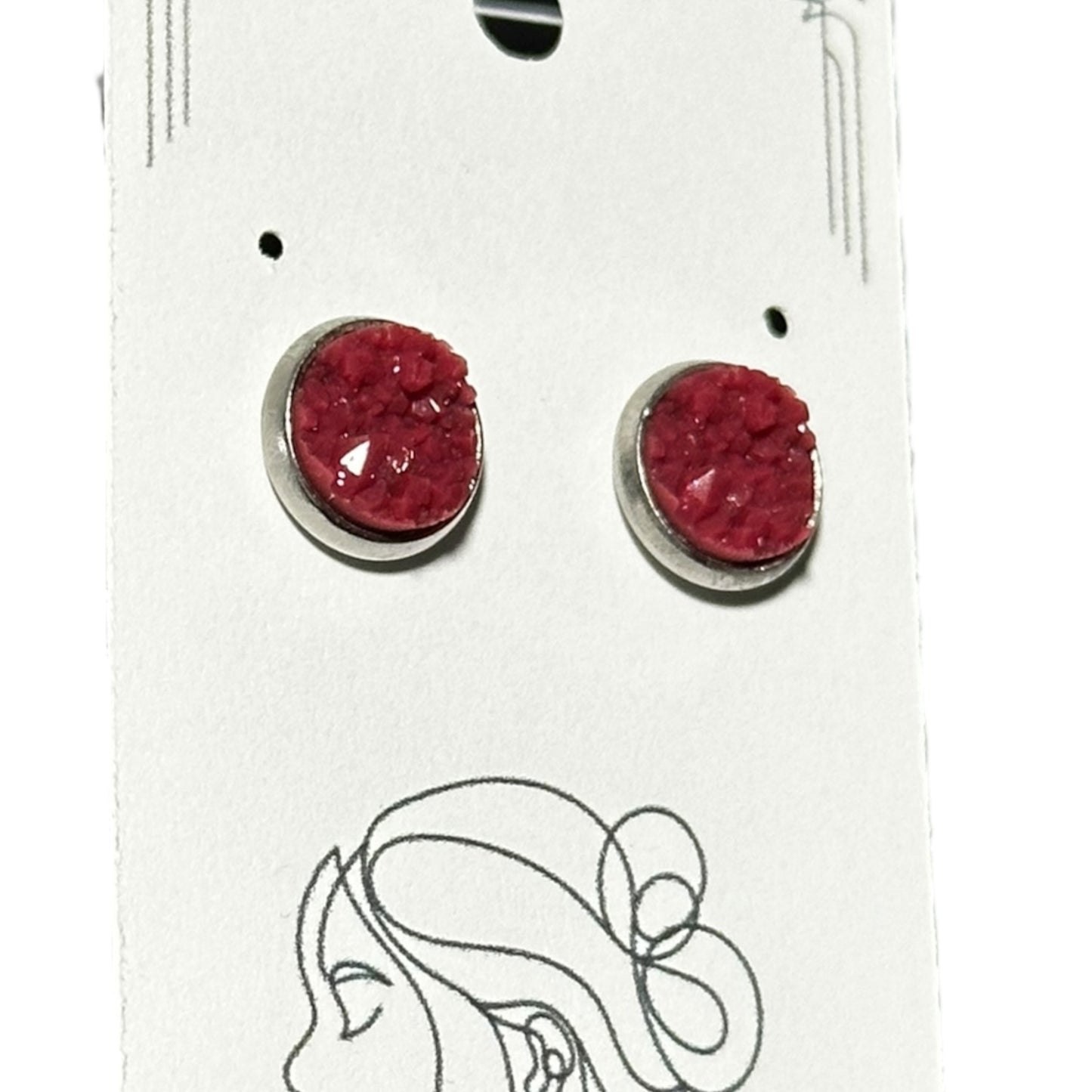 8MM Hypoallergenic Maroon Faux Druzy Earring Studs