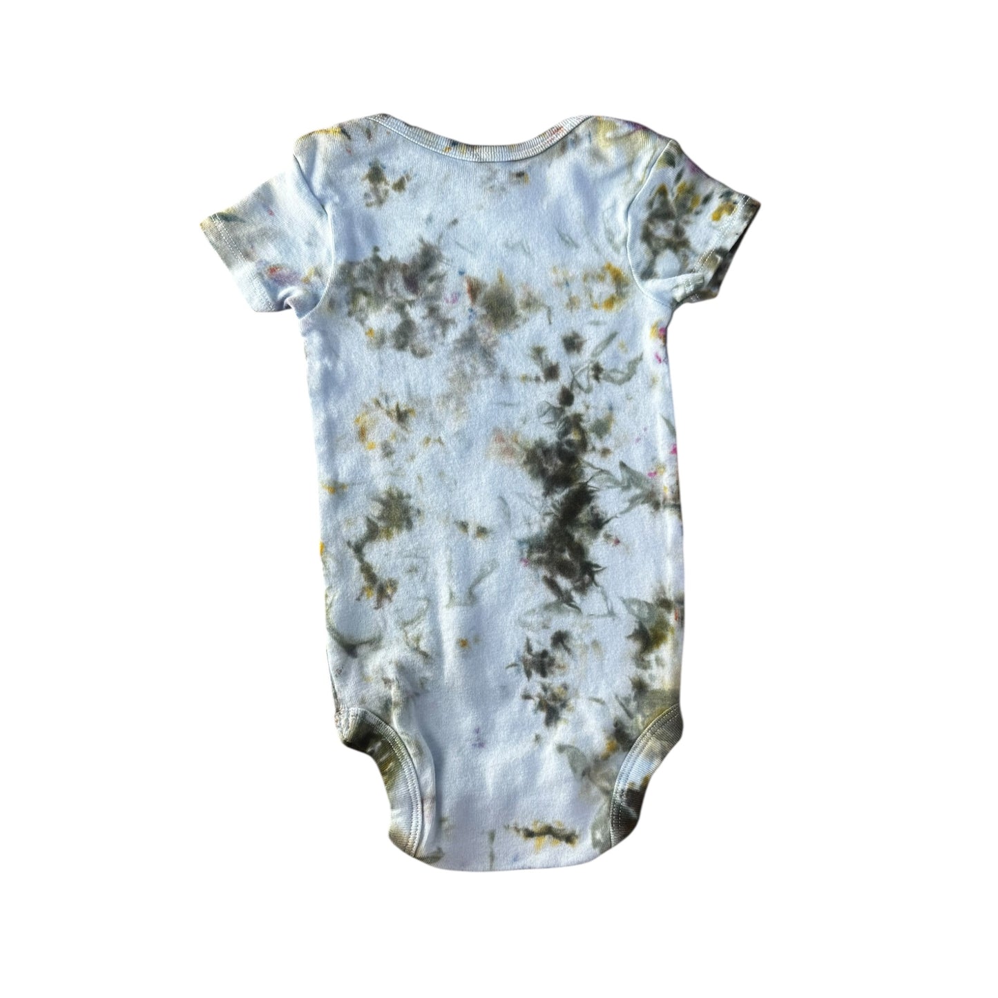Infant 6-9 Months Brown Purple Blue and Green Scrunch Ice Dye Tie Dye Onesie