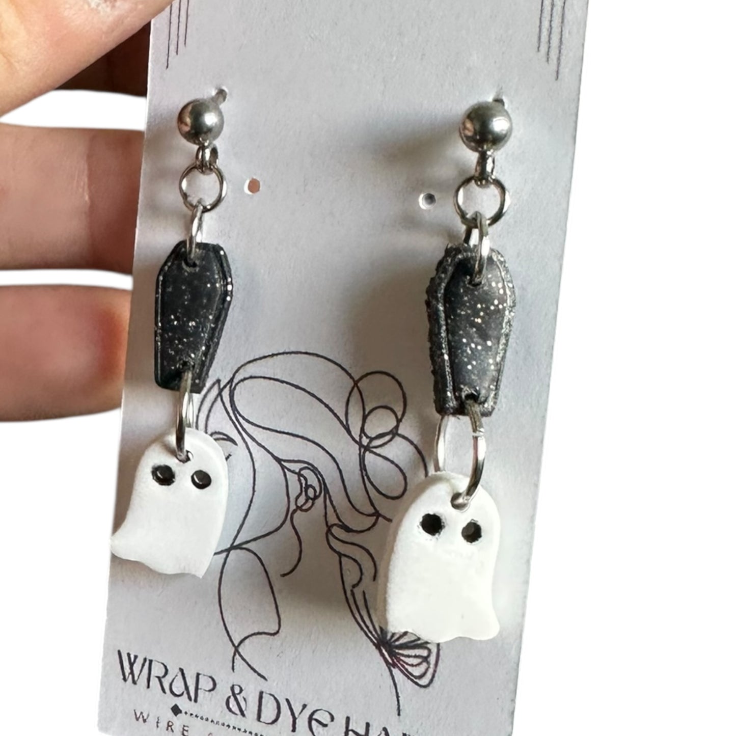 Hypoallergenic Hanging Coffin and Ghost Clay Dangle Earrings