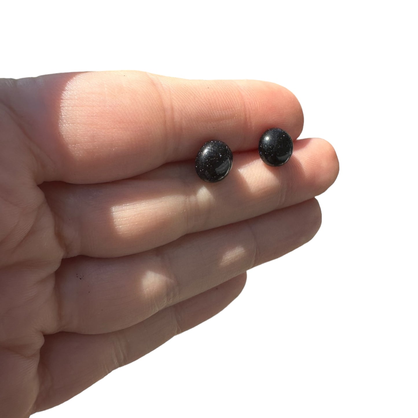 8MM Hypoallergenic Blue Goldstone Crystal Earring Studs