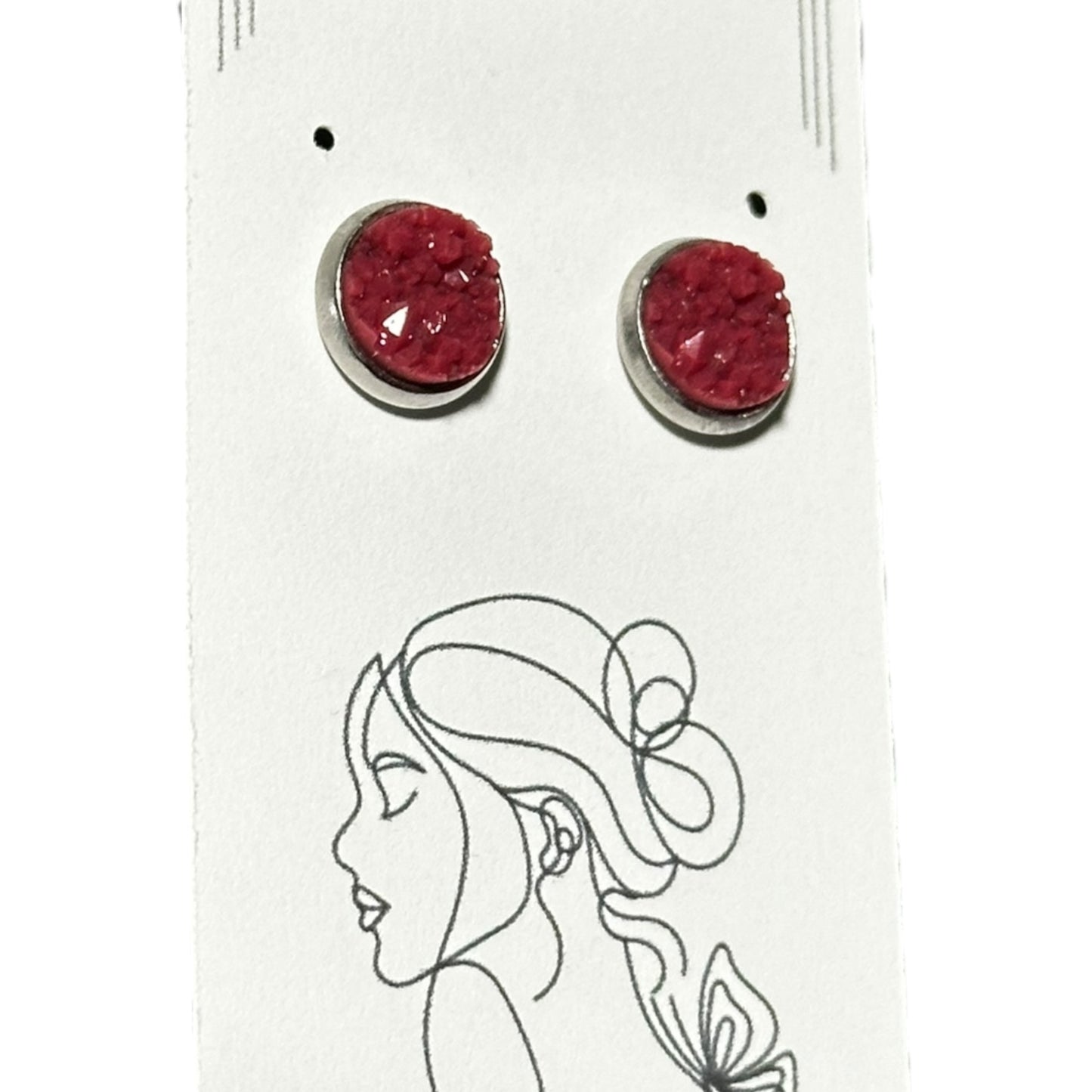 8MM Hypoallergenic Maroon Faux Druzy Earring Studs