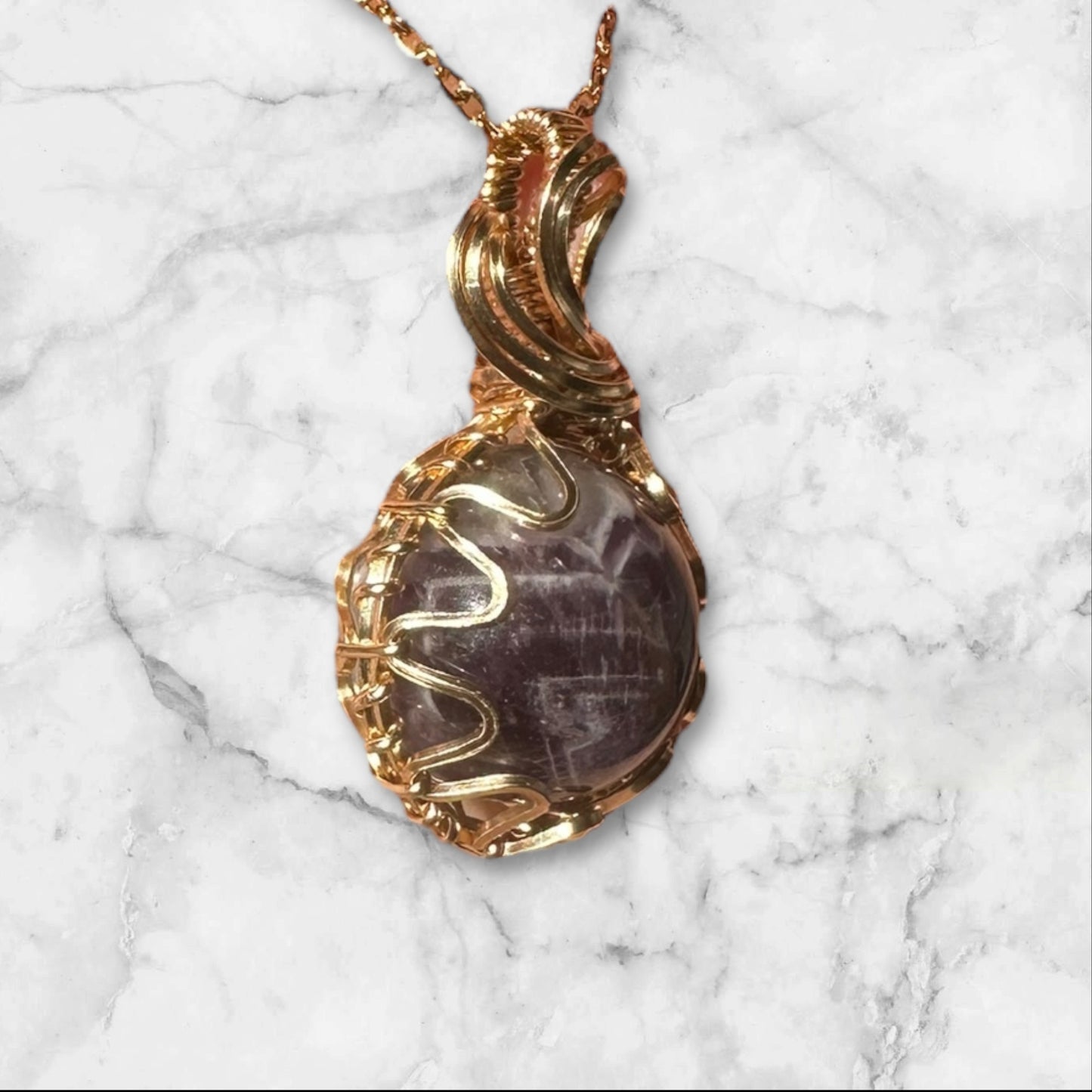 14KT Gold Filled Wire Wrapped Amethyst Crystal Fidget Bezel Pendant