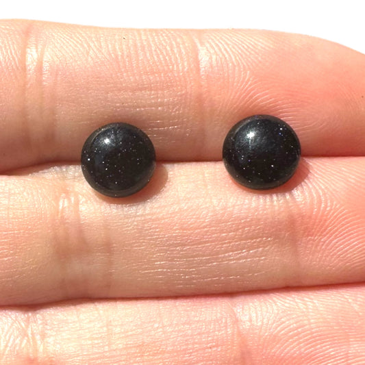 8MM Hypoallergenic Blue Goldstone Crystal Earring Studs