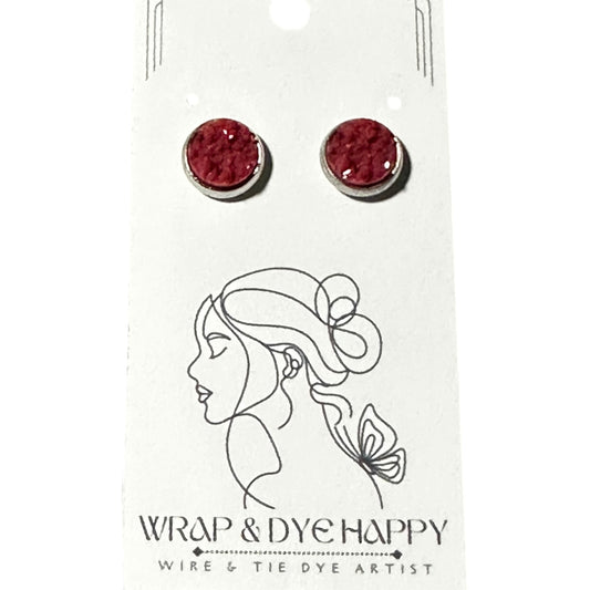 8MM Hypoallergenic Maroon Faux Druzy Earring Studs