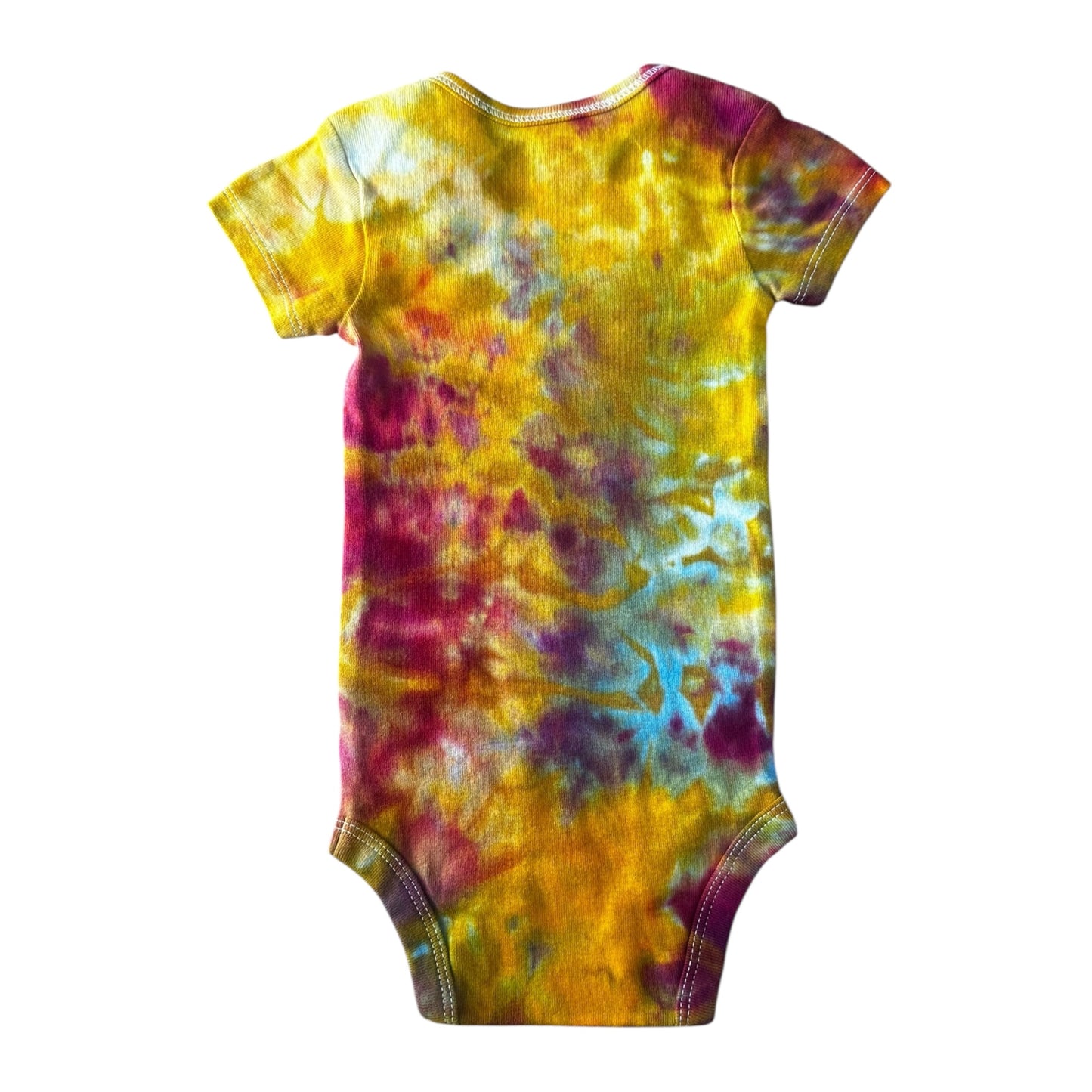 Infant 6-9 Months Red Yellow Blue and Green Scrunch Ice Dye Tie Dye Onesie