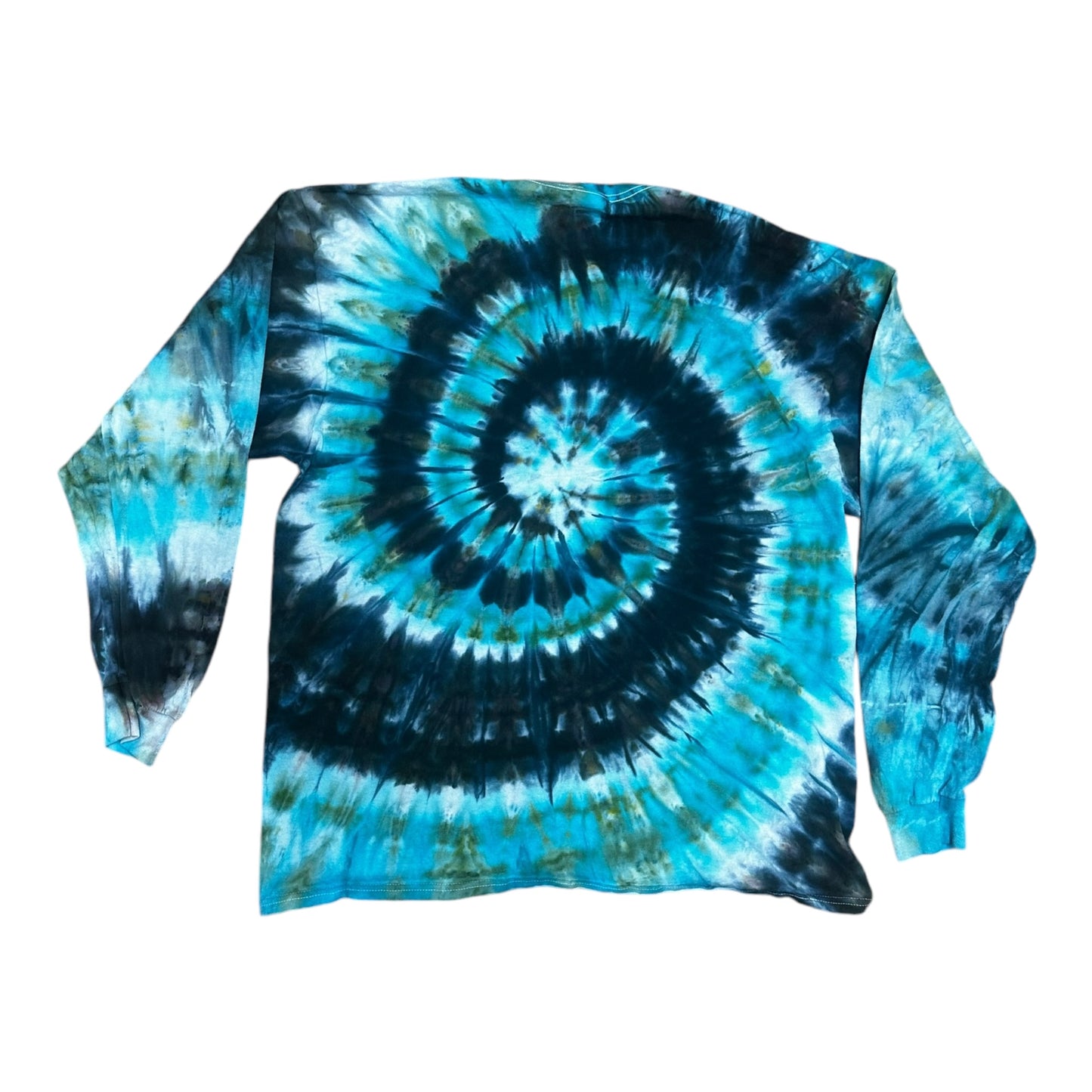 Adult xl Blue Black and Green Spiral Ice Dye Tie Dye Long Sleeve T-Shirt