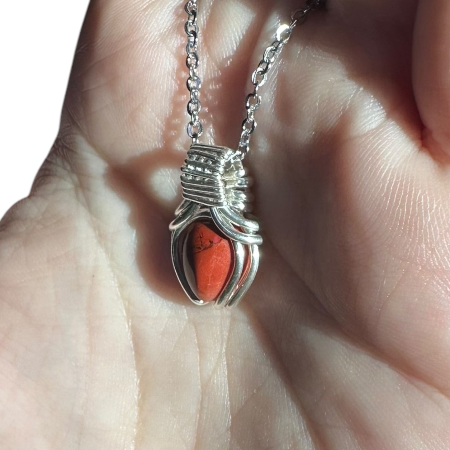 Sterling Silver | 14KT Gold Filled Mini Teardrop Red Jasper Wire Wrapped Wishbone 2.0 Pendant