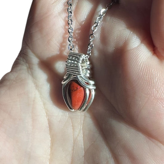 Sterling Silver | 14KT Gold Filled Mini Teardrop Red Jasper Wire Wrapped Wishbone 2.0 Pendant