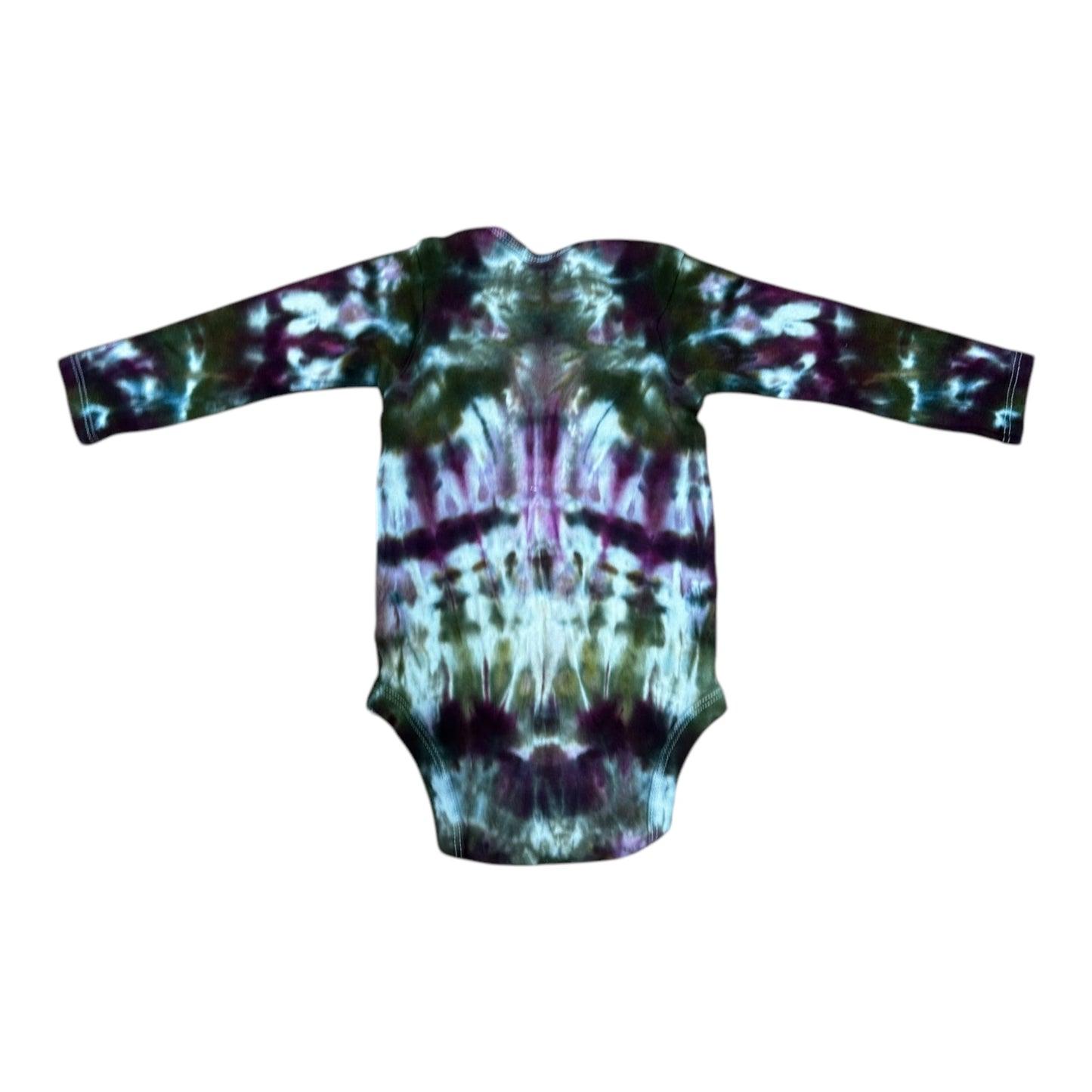 Infant 12 Month Purple and Green Ice Dye Tie Dye Long Sleeve Onesie