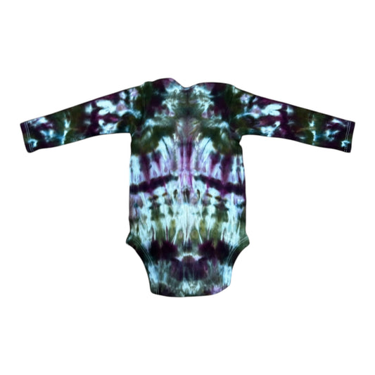 Infant 12 Month Purple and Green Ice Dye Tie Dye Long Sleeve Onesie