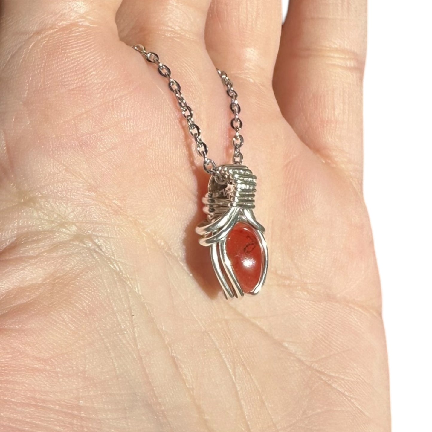 Sterling Silver | 14KT Gold Filled Mini Teardrop Red Jasper Wire Wrapped Wishbone 2.0 Pendant
