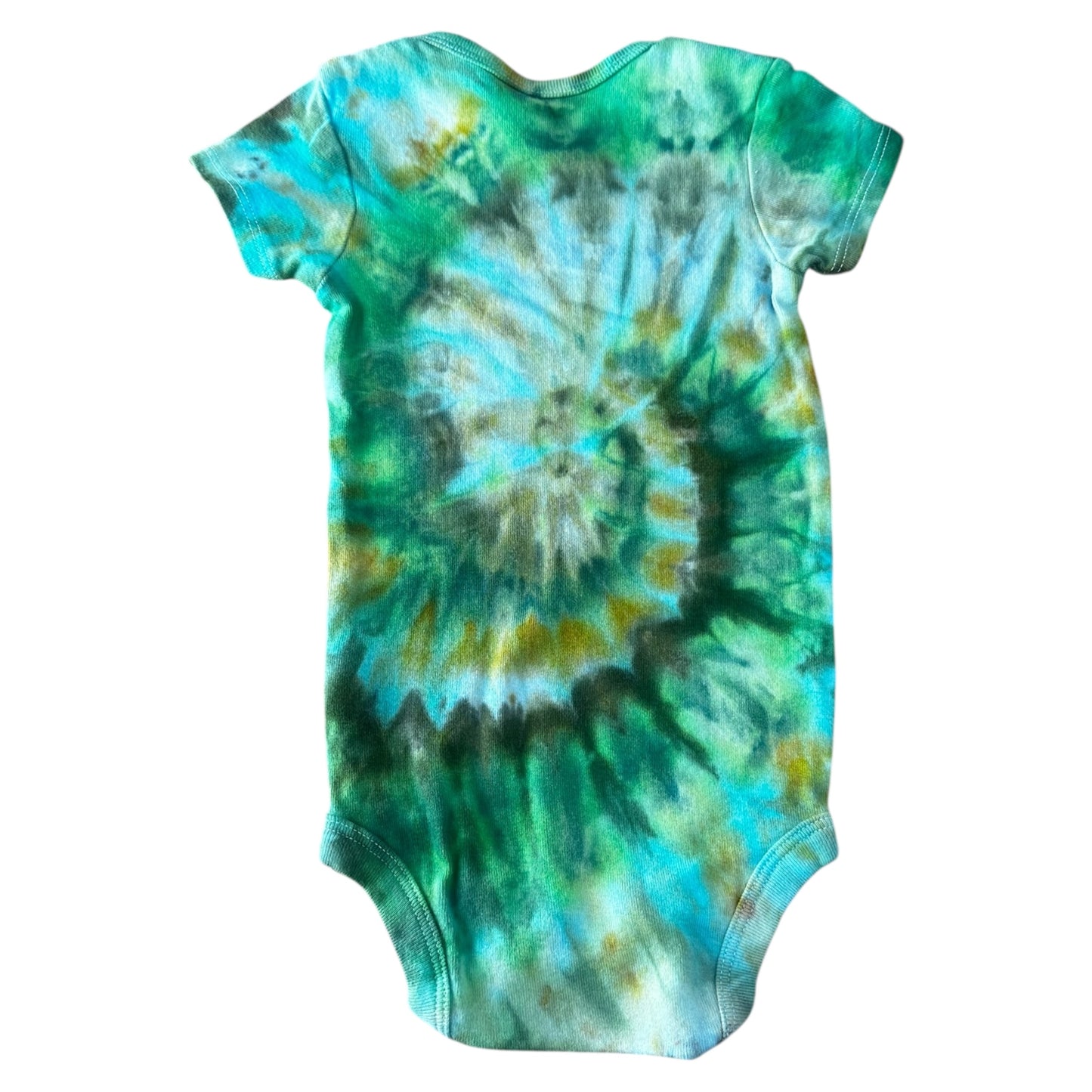 Infant 6-9 Months Blue Brown Yellow and Green Spiral Ice Dye Tie Dye Onesie
