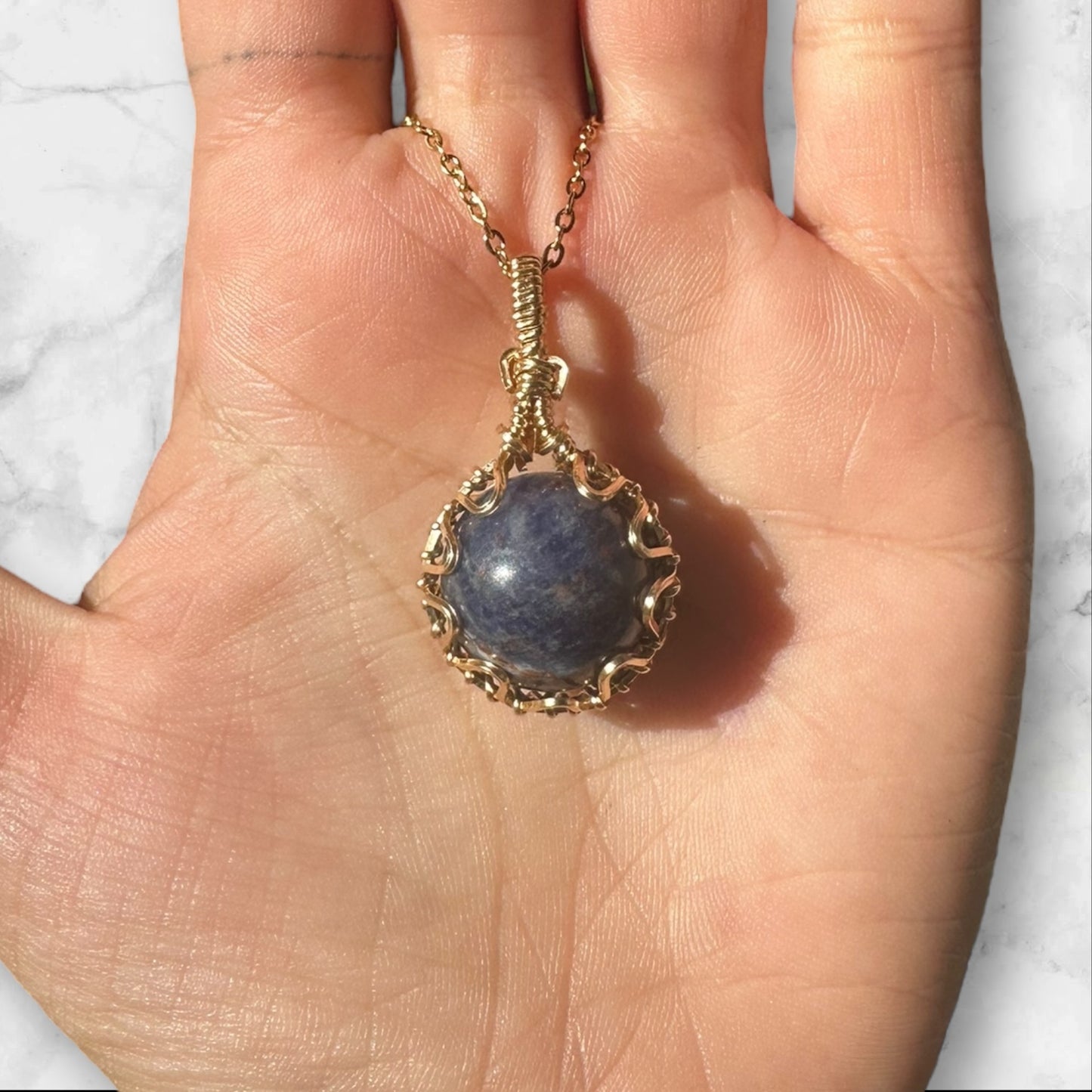 Sterling Silver | 14KT Gold Filled Wire Wrapped Sodalite Crystal Fidget Bezel Pendant