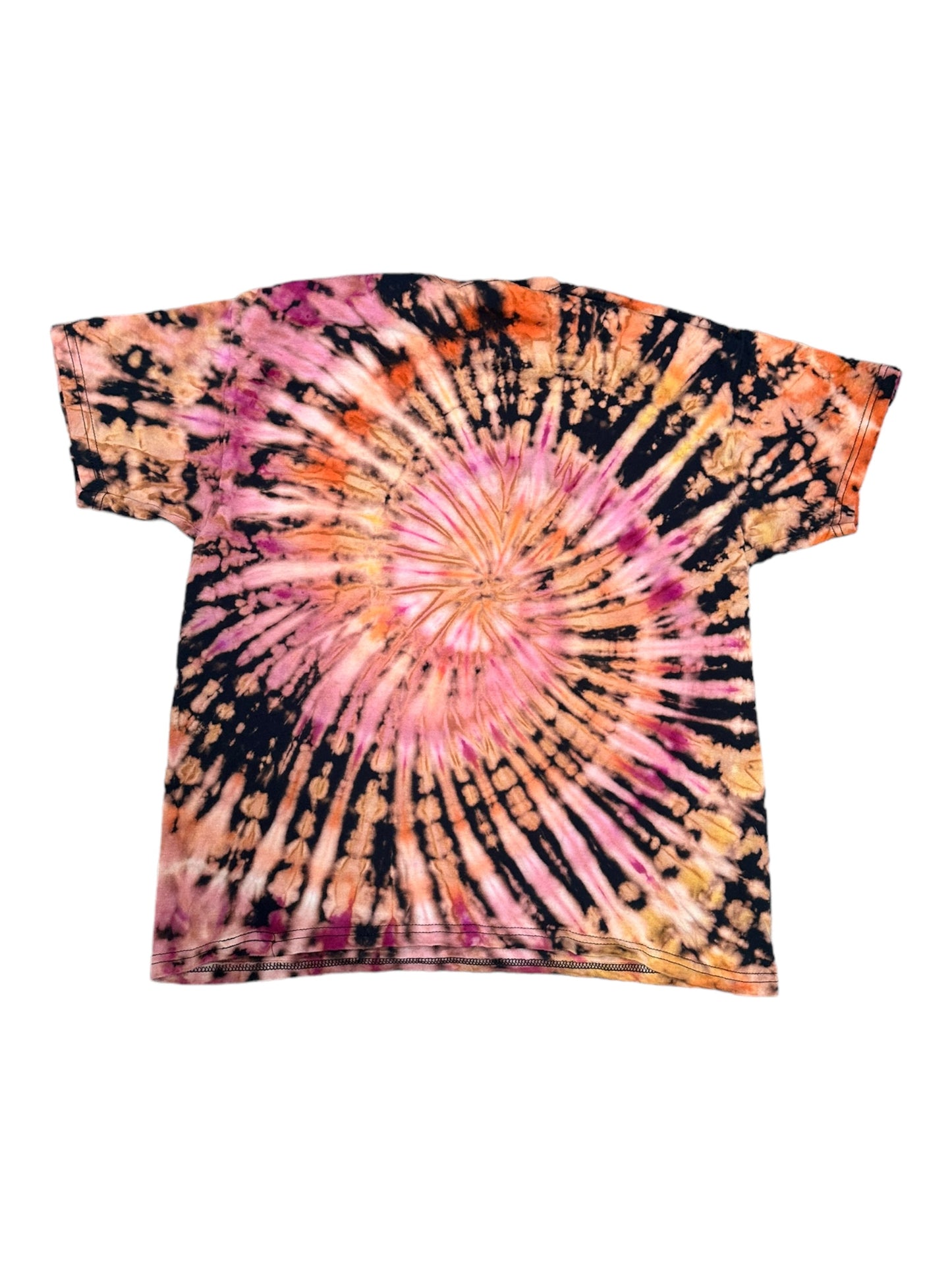 Youth Large Orange Yellow and Pink Reverse Spiral Tie Dye Shirt