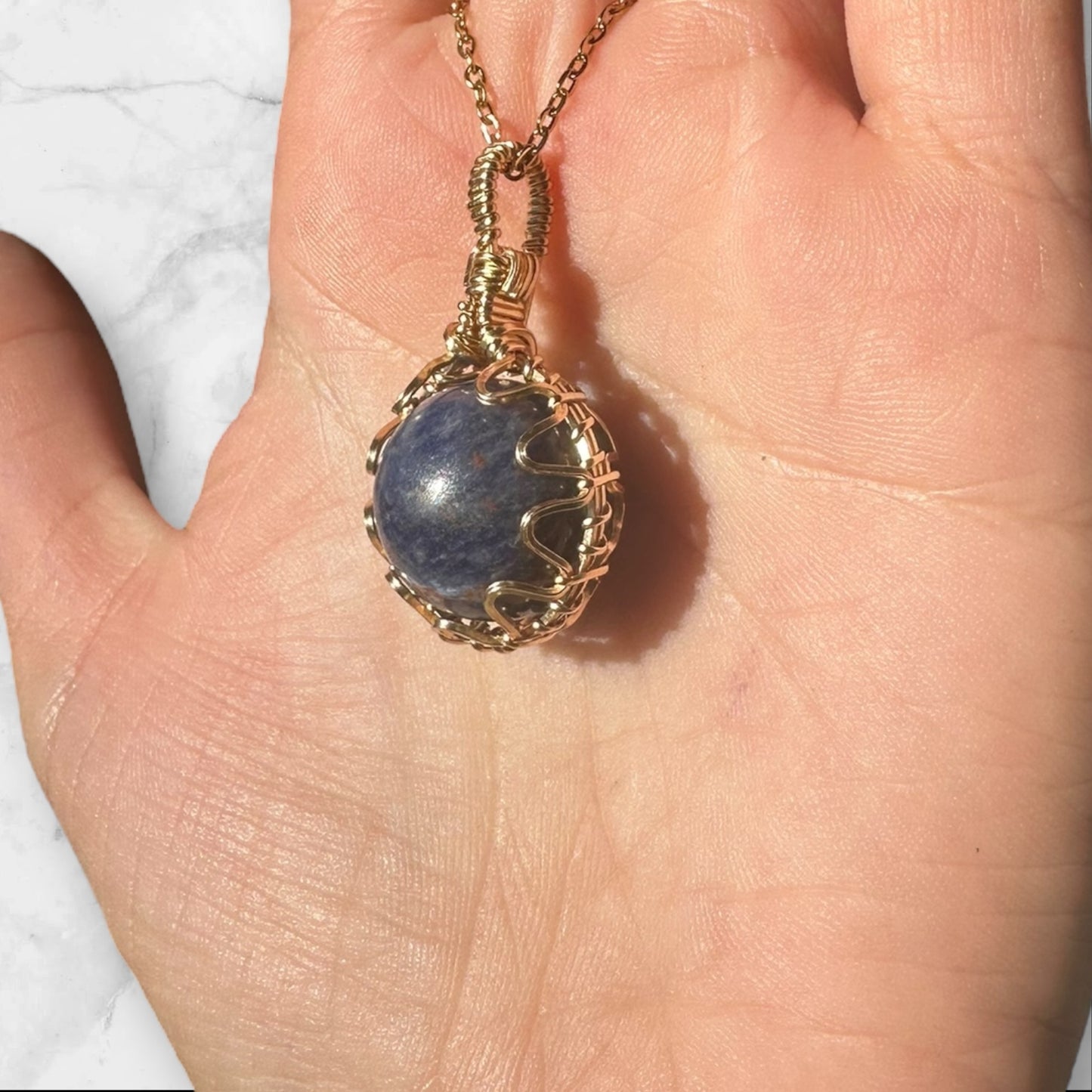 Sterling Silver | 14KT Gold Filled Wire Wrapped Sodalite Crystal Fidget Bezel Pendant