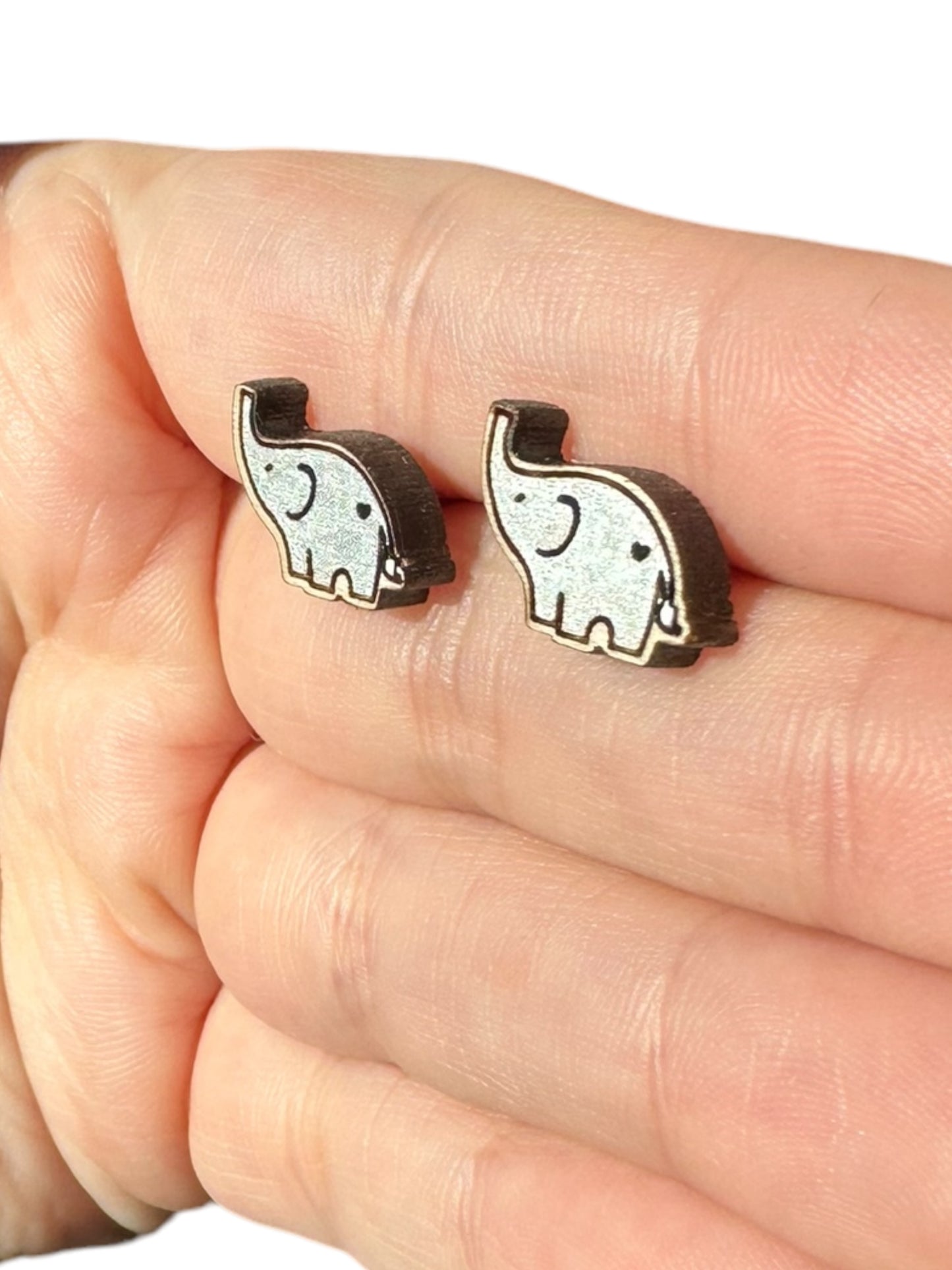 Hypoallergenic Elephant Laser Engraved Wood Earrings