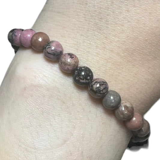 Rhodonite Beaded Elastic Crystal Bracelet