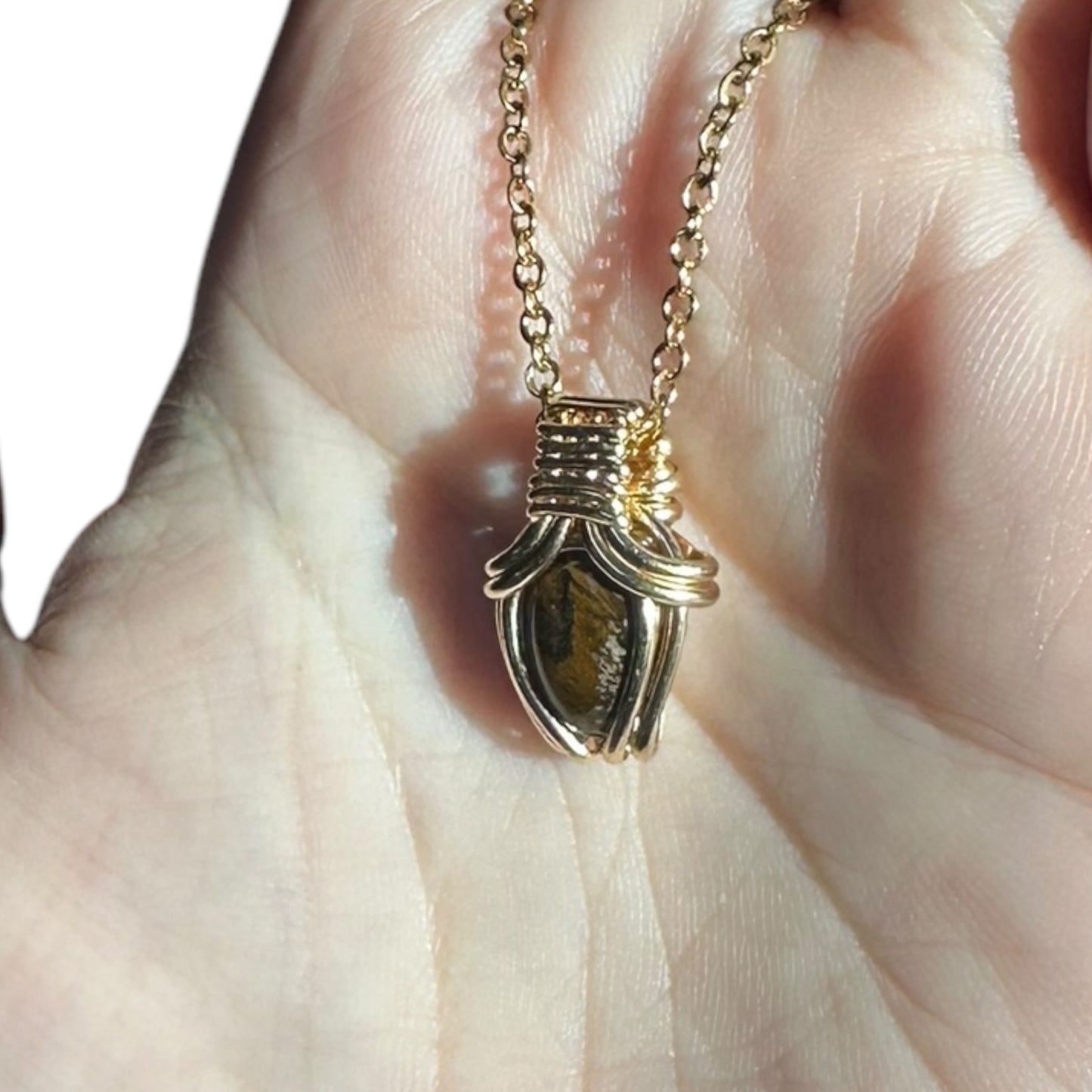 Sterling Silver | 14KT Gold Filled Mini Teardrop Tiger's Eye Wire Wrapped Wishbone 2.0 Pendant