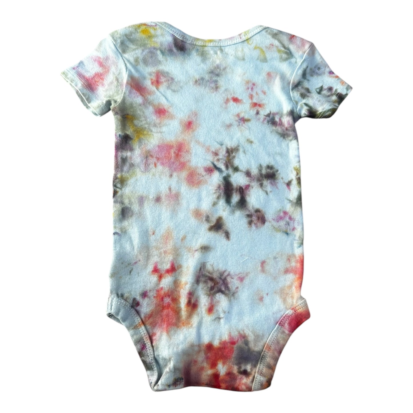 Infant 12 Month Black Brown and Rust Red Orange Scrunch Ice Dye Tie Dye Onesie