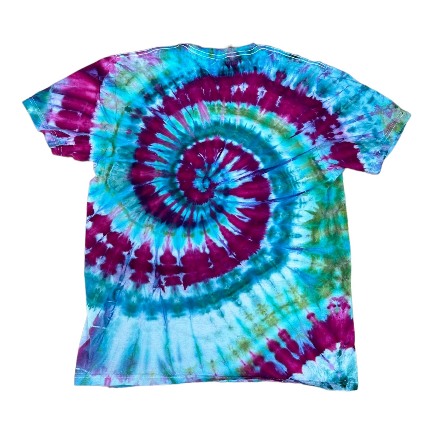 Adult Medium Blue Purple and Green Spiral Ice Dye Tie Dye Shirt