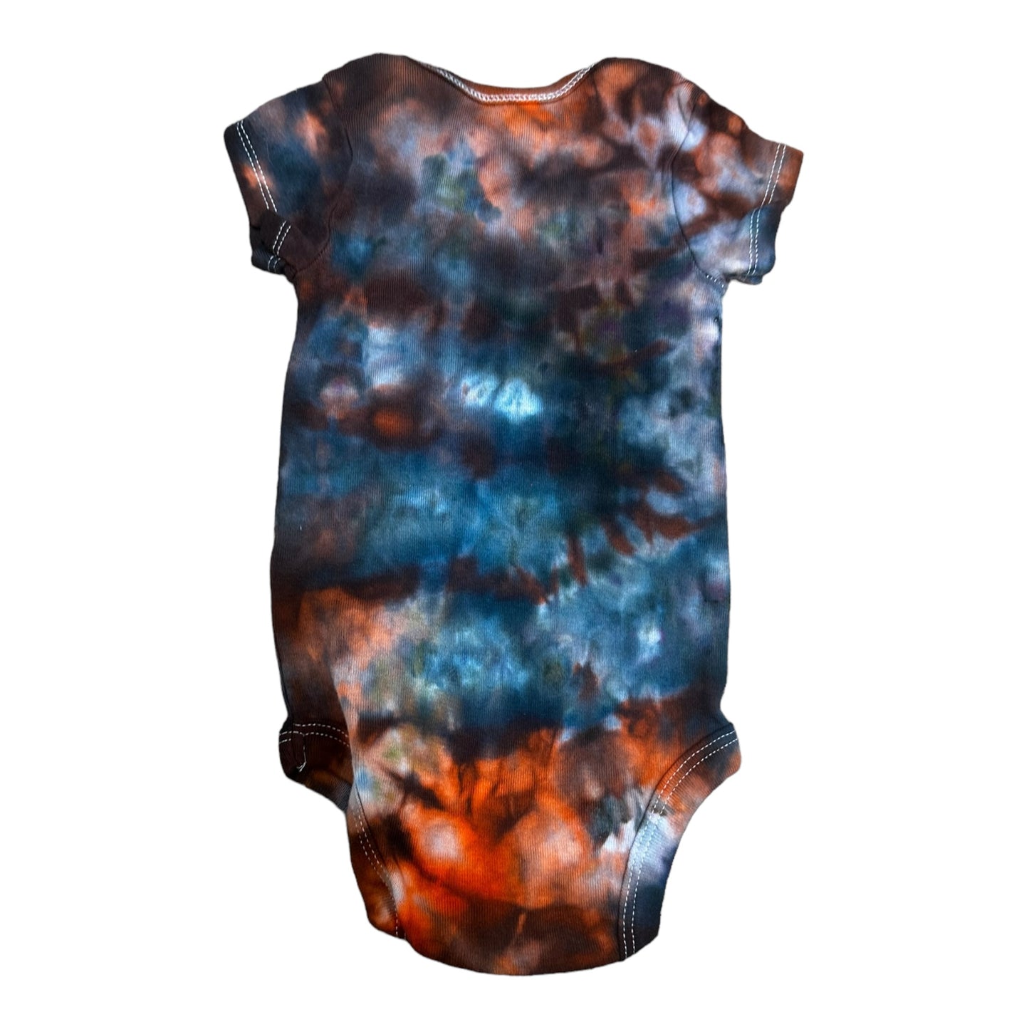 Infant 0-3 Months Blue Black and Orange Scrunch Ice Dye Tie Dye Onesie