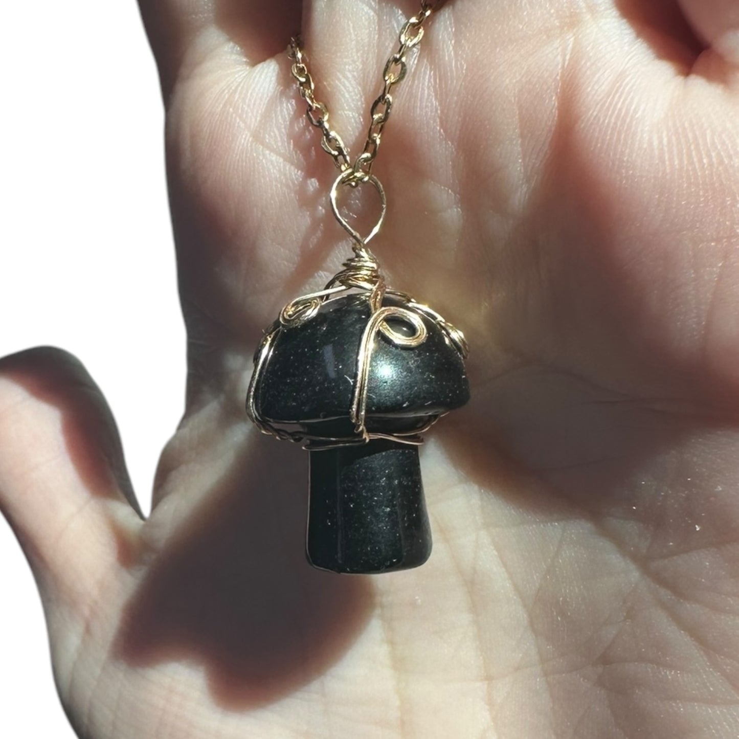 Sterling Silver | 14KT Gold Filled Onyx Wire Wrapped Mushroom Crystal Pendant