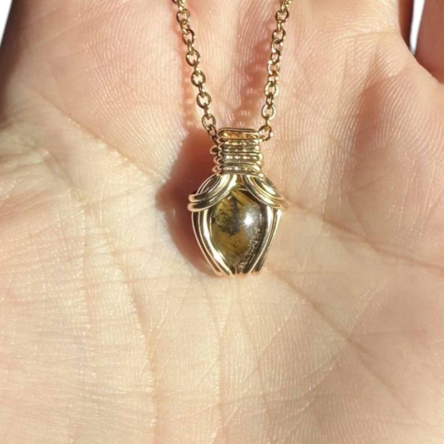 Sterling Silver | 14KT Gold Filled Mini Teardrop Tiger's Eye Wire Wrapped Wishbone 2.0 Pendant