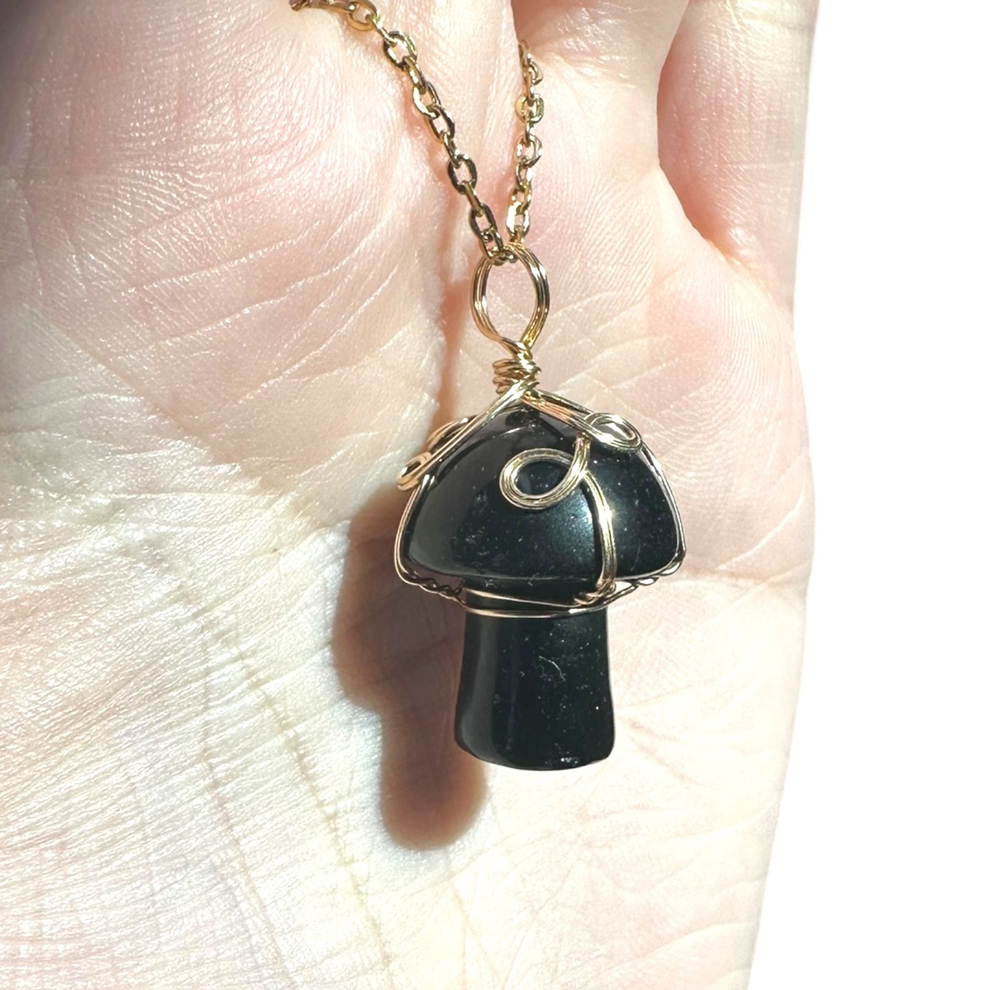 Sterling Silver | 14KT Gold Filled Onyx Wire Wrapped Mushroom Crystal Pendant