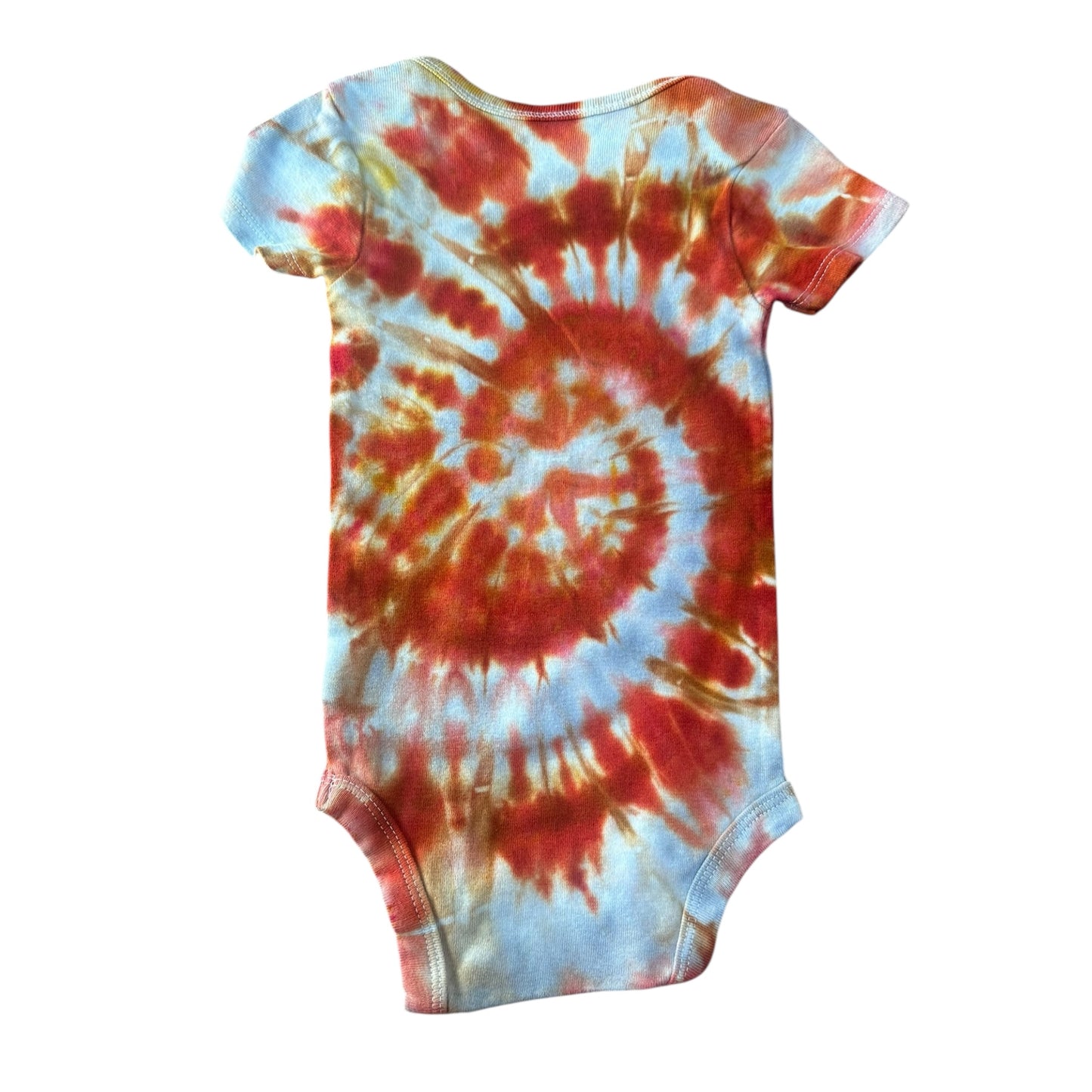 Infant 12 Month Gray and Rust Red Orange Spiral Ice Dye Tie Dye Onesie