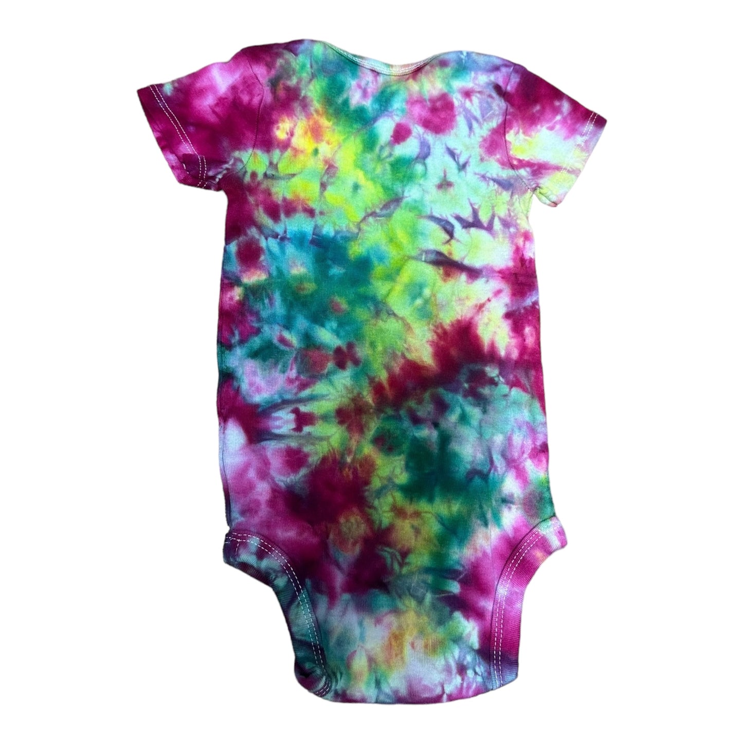 Infant 12 Months Purple Yellow and Green Scrunch Ice Dye Tie Dye Onesie