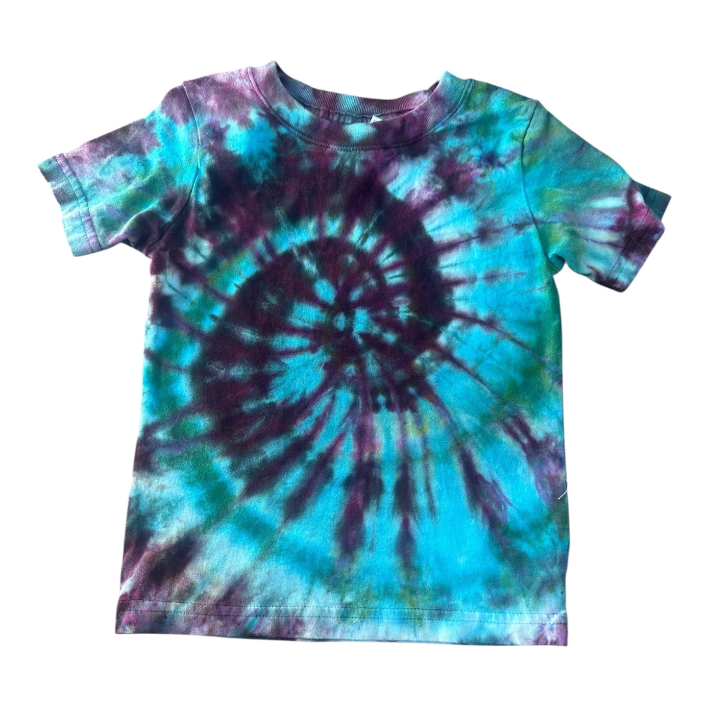 Toddler 2T Blue Purple and Green Spiral Ice Dye Tie Dye Shirt