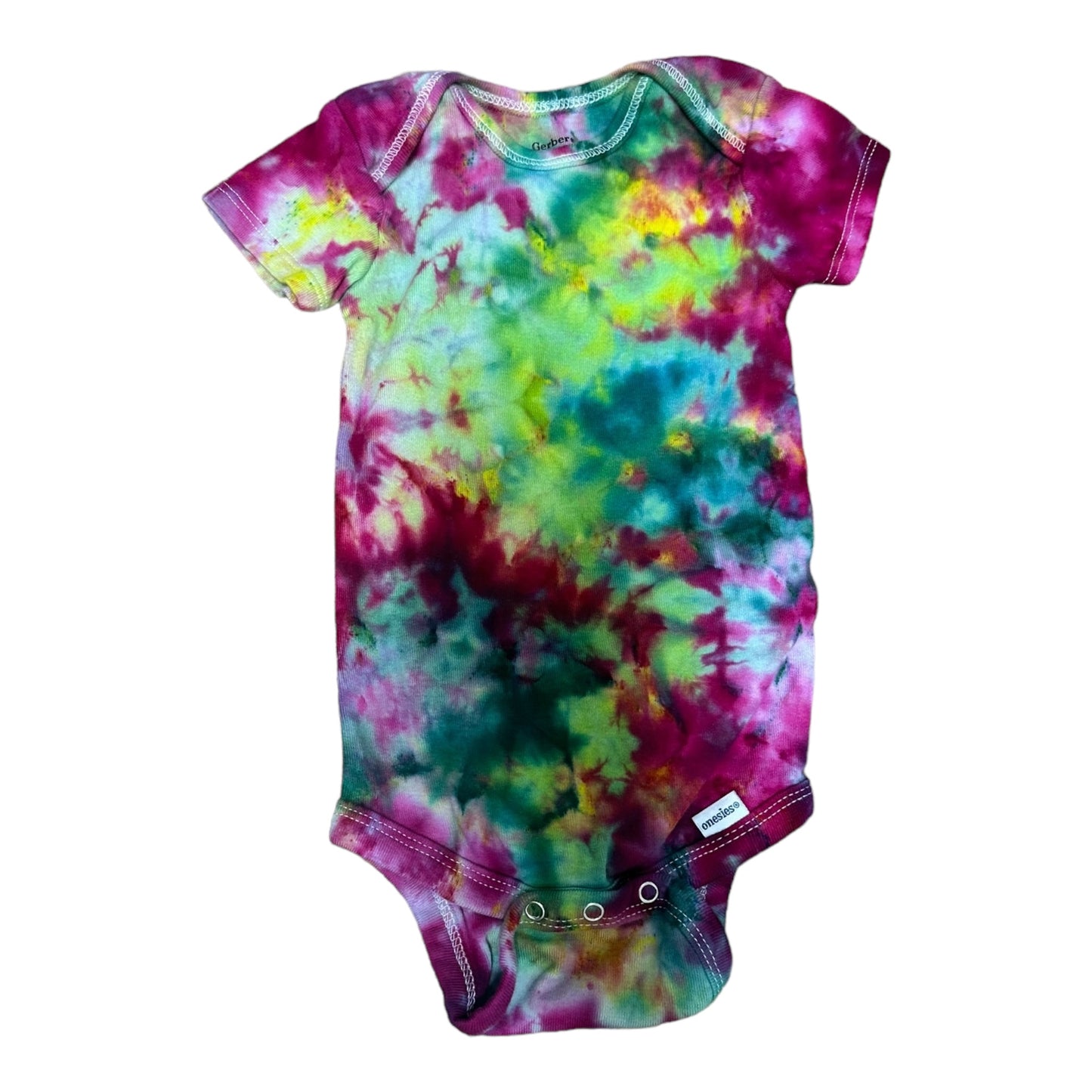 Infant 12 Months Purple Yellow and Green Scrunch Ice Dye Tie Dye Onesie