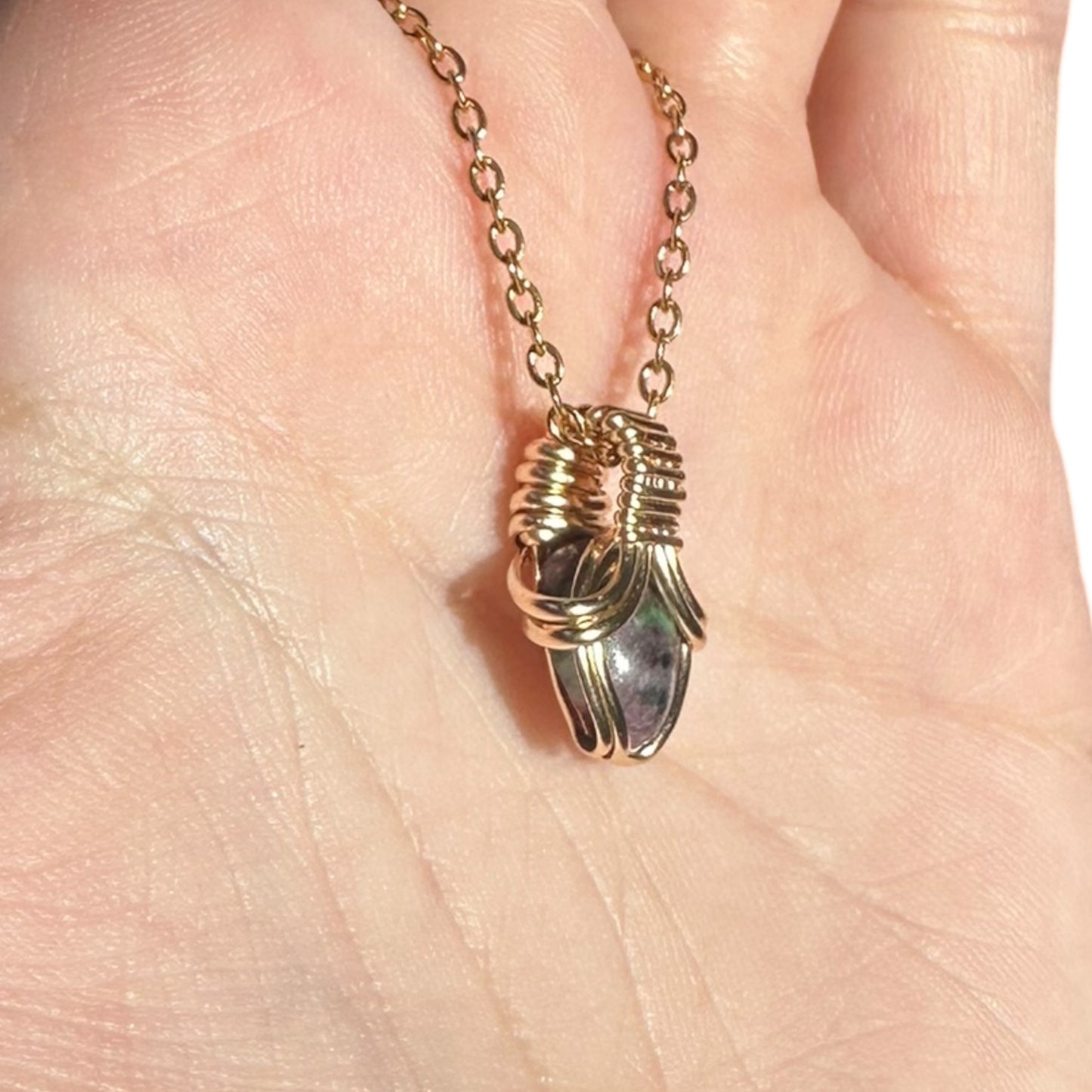 Sterling Silver | 14KT Gold Filled Mini Teardrop Ruby Zoisite Wire Wrapped Wishbone 2.0 Pendant