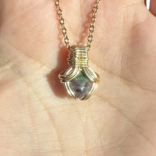 Sterling Silver | 14KT Gold Filled Mini Teardrop Ruby Zoisite Wire Wrapped Wishbone 2.0 Pendant