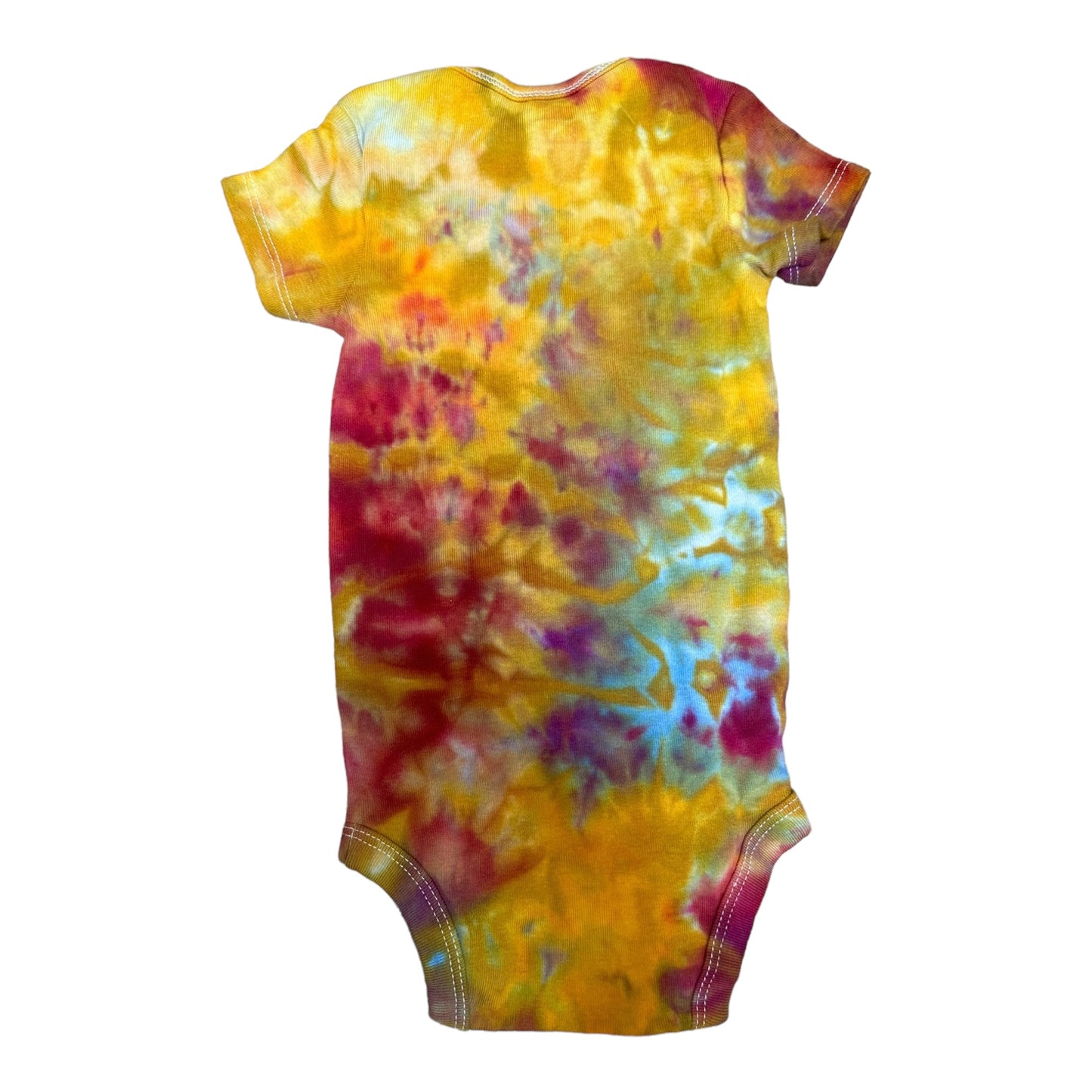 Infant 6-9 Months Blue Green Yellow and Maroon Scrunch Ice Dye Tie Dye Onesie***
